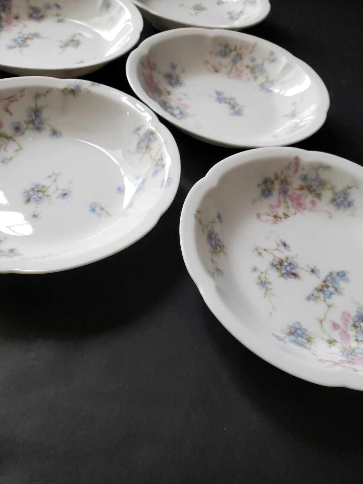 Haviland Limoges France 5 x Bowl 5" Gold Trim Pink Blue Forget Me Not (lot 573)