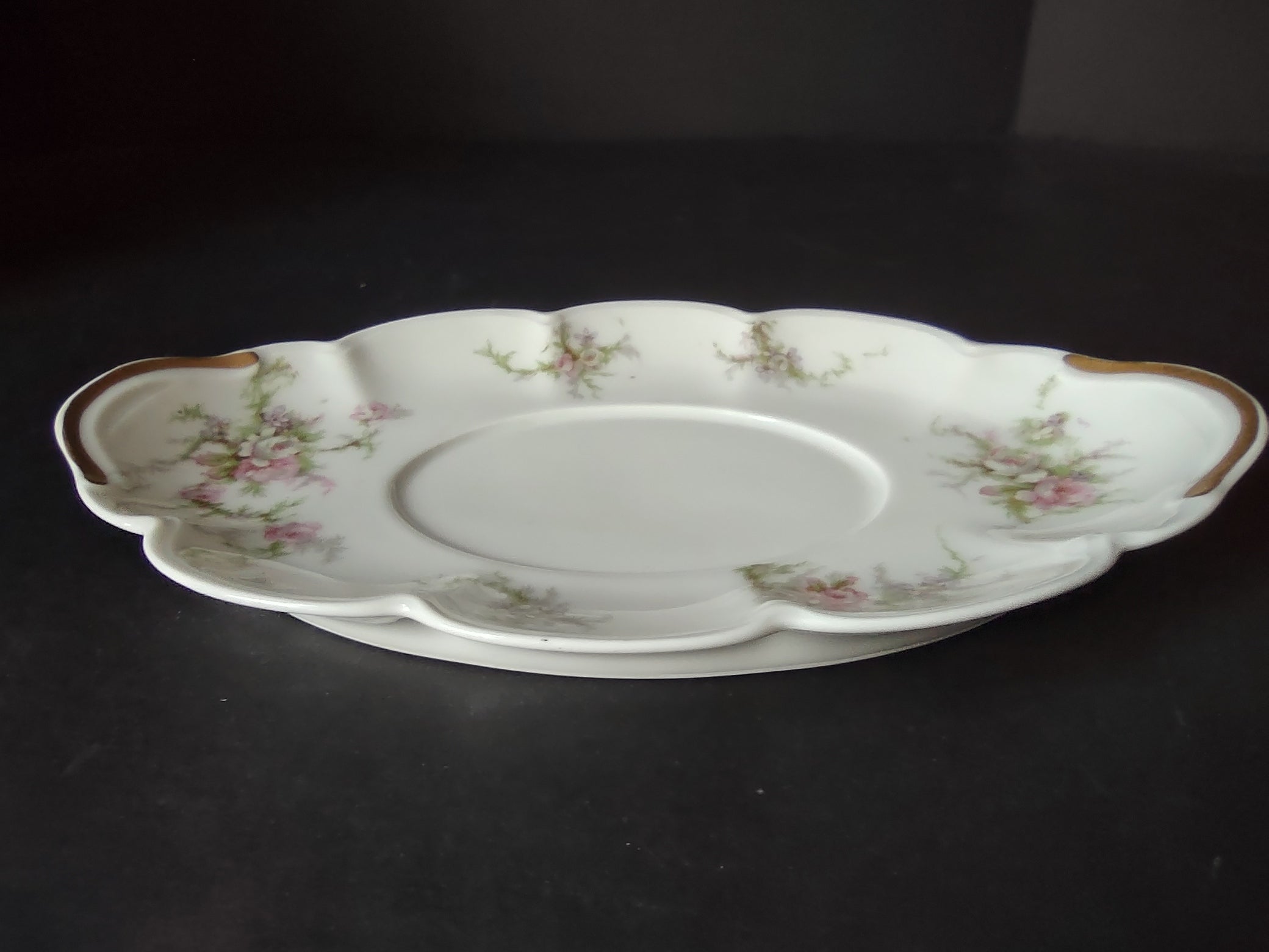 Haviland Limoges Gravy Bowl UNDERPLATE ONLY White Cabbage Rose Moss (lot 911)