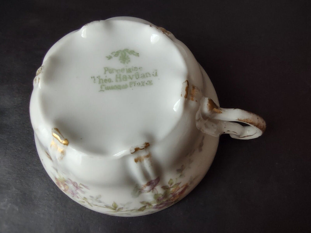 Haviland Limoges France Purple Yellow Rose Gold Trim Teacup & Saucer (lot 711)