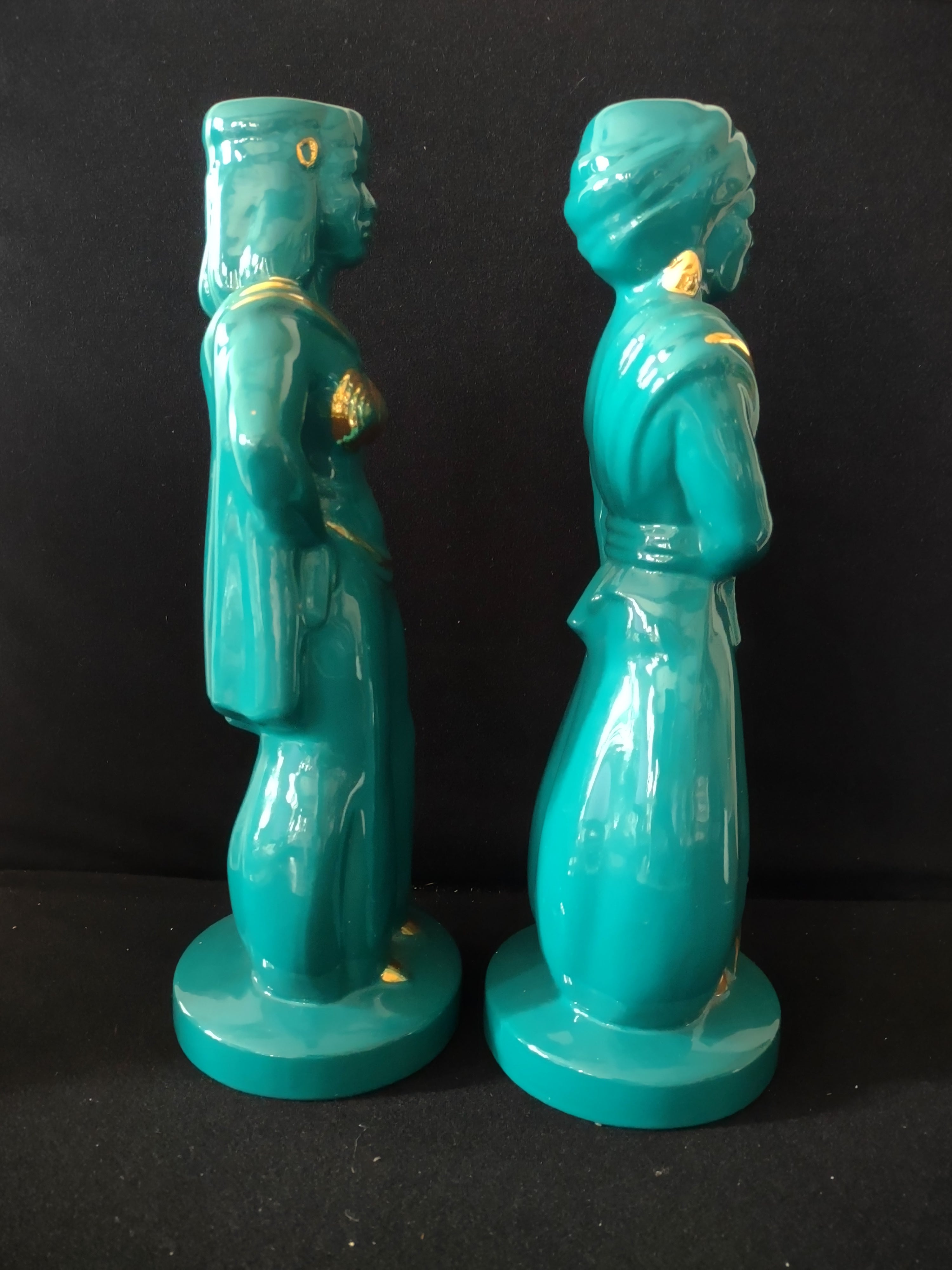 Vintage Ceramic Eastern Style Figurine Man Woman Turquoise Gold Accent (Lot 3737
