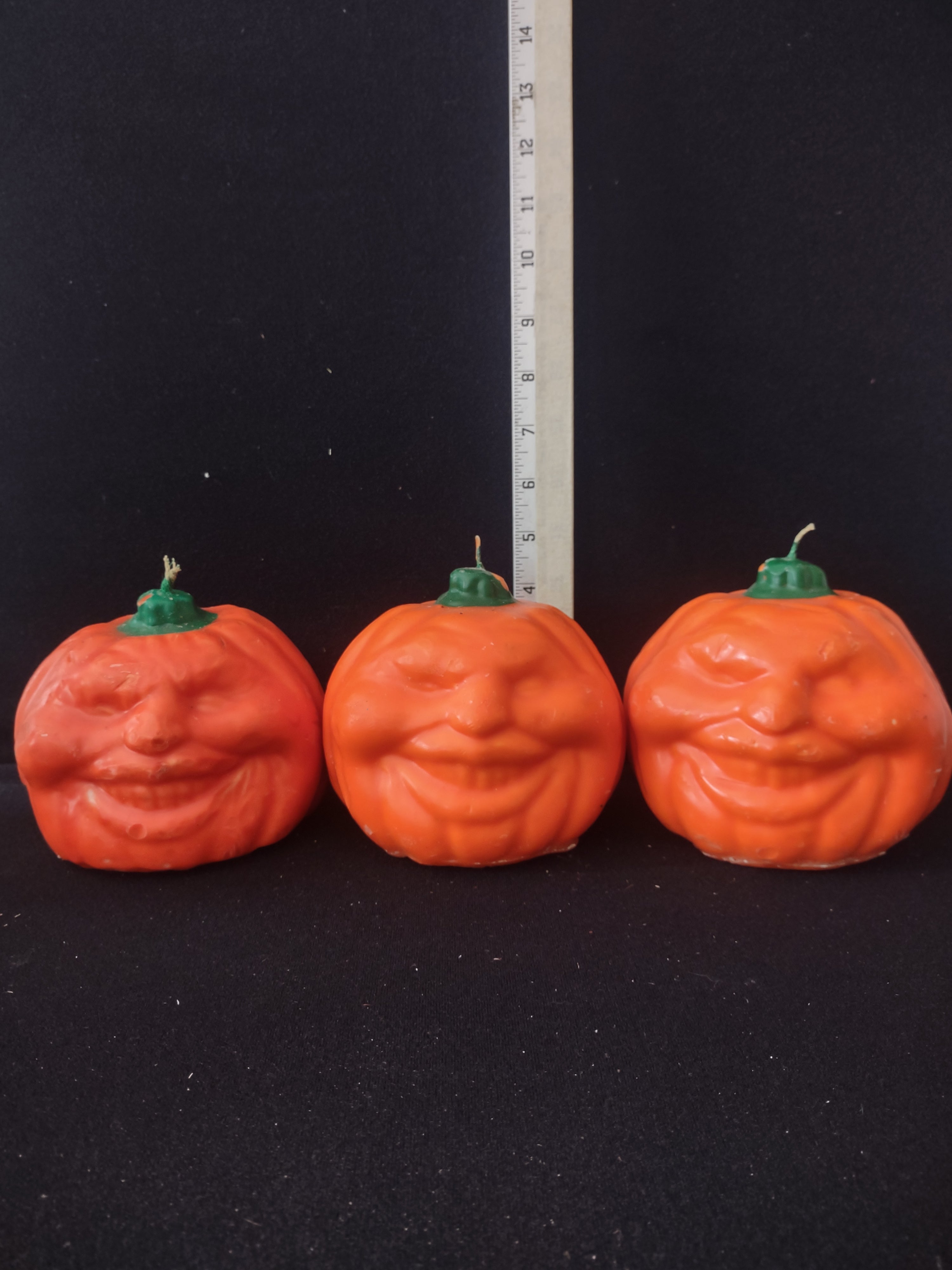 Vintage Halloween Jack O Lantern Candle x 3 Grumpy Face (Lot 3383)
