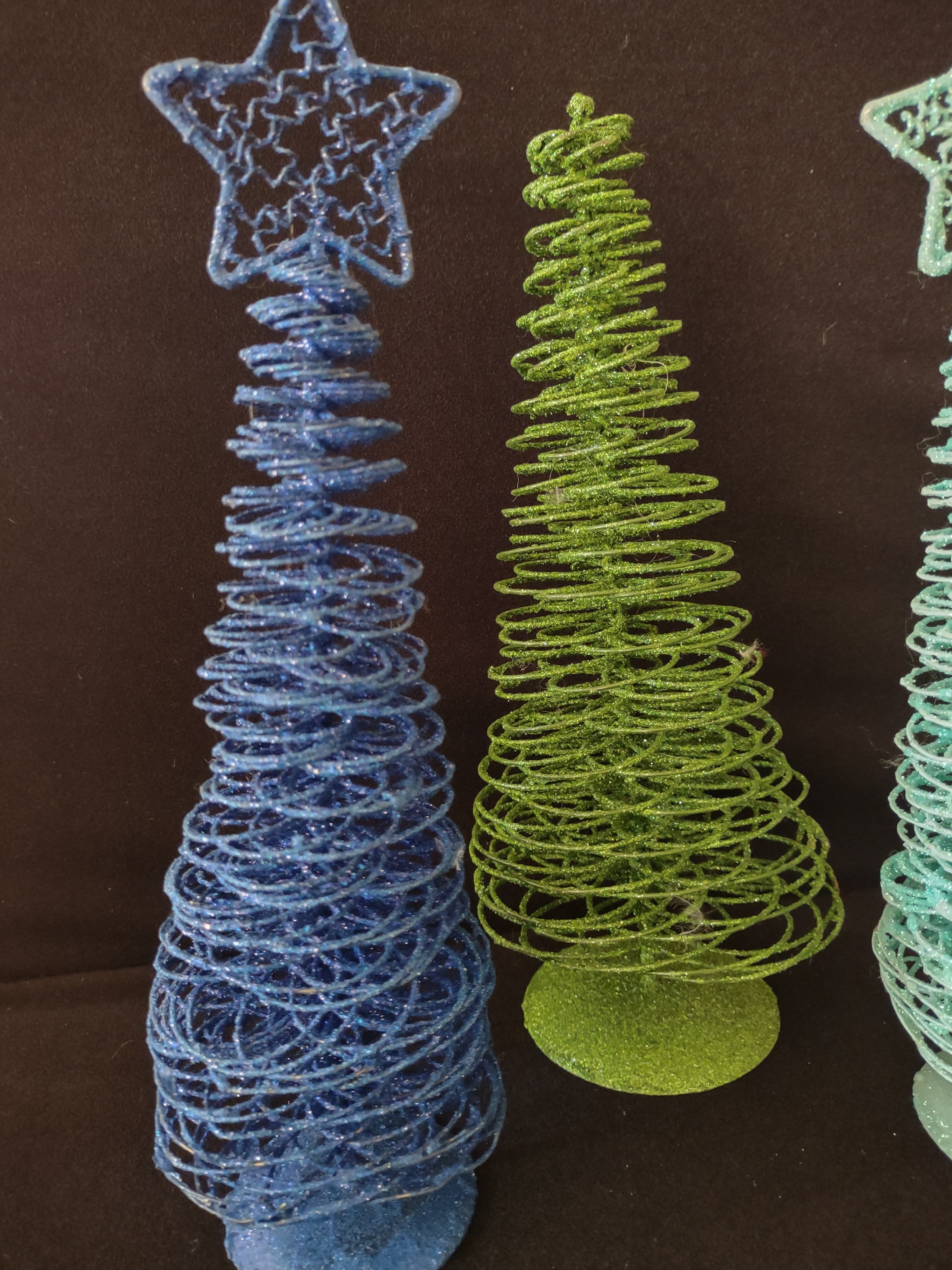 Vintage Christmas 12" Tree Glitter Sparkly Spiral Blue Turquoise x 3 (lot 3236)