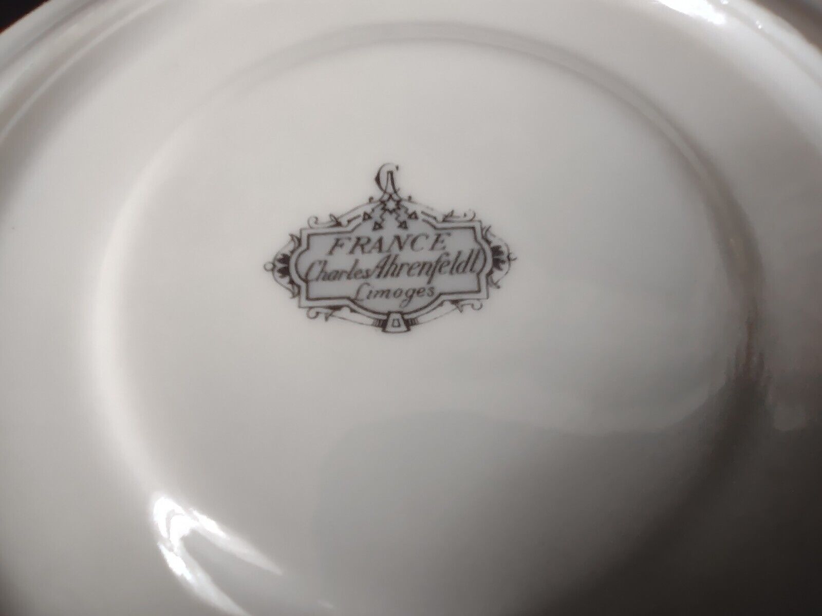 Ahrenfeldt Limoges France Saucer ONLY Bouillon Gold Blue Trim Rose (lot 738)