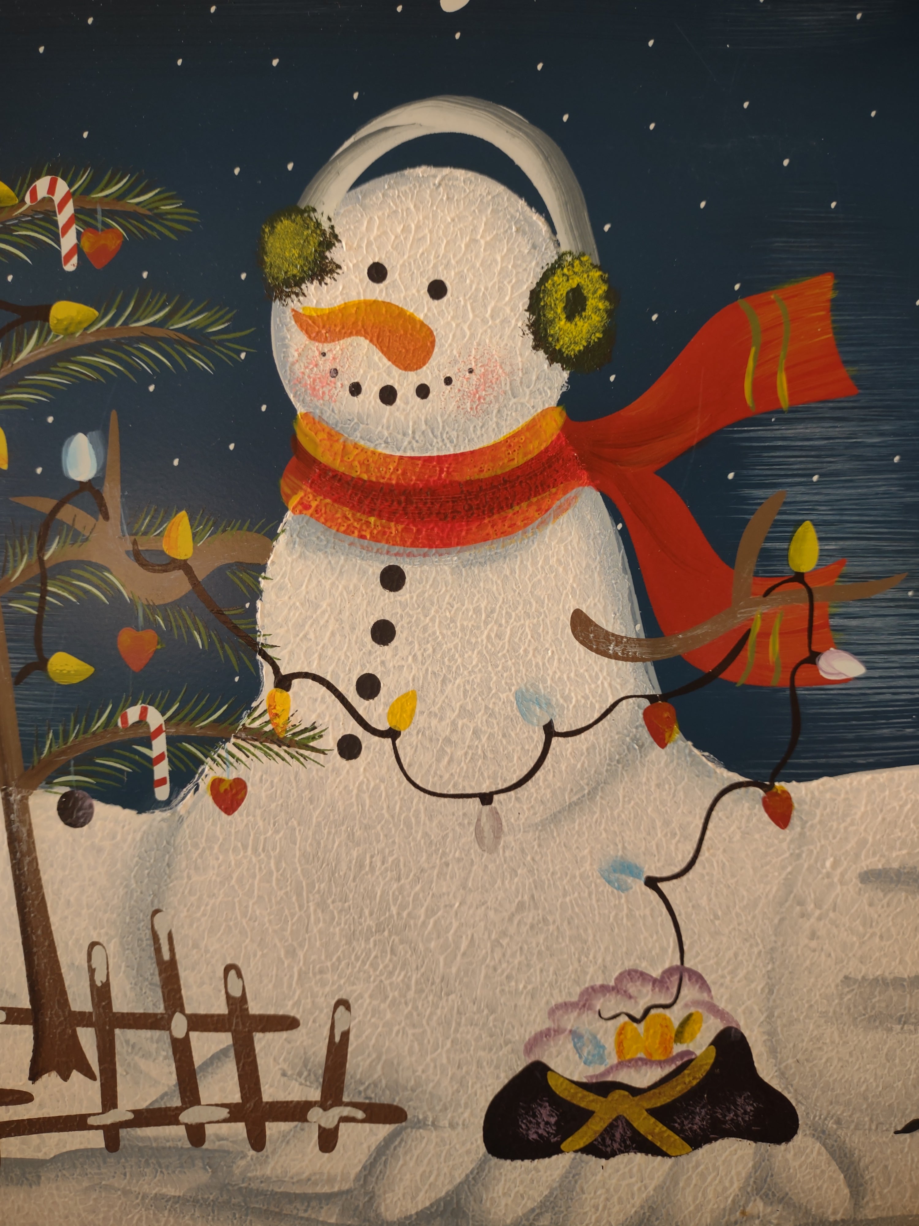 Christmas Painted Snowman Tree Welcome Frosty Friends Wall Hanging (Lot 4615)