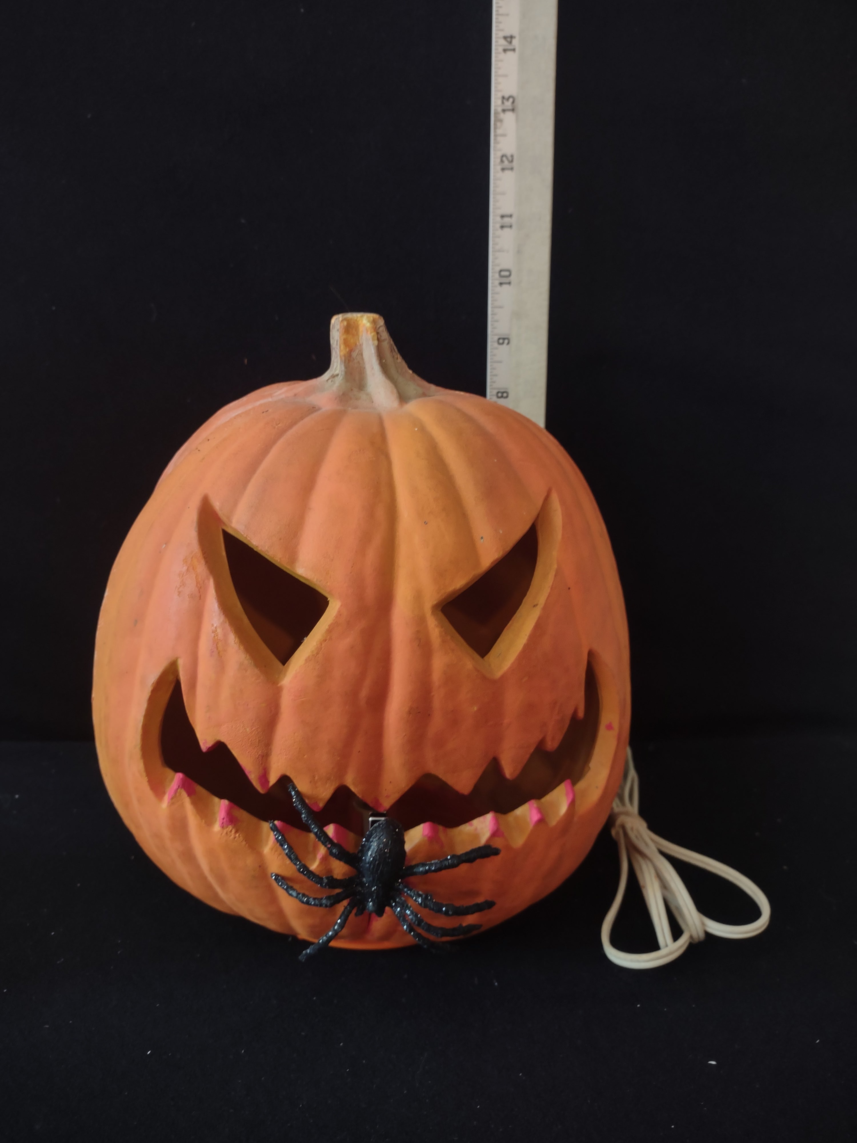 Vintage Halloween Lighted Foam Pumpkin With Spider (Lot 3495)