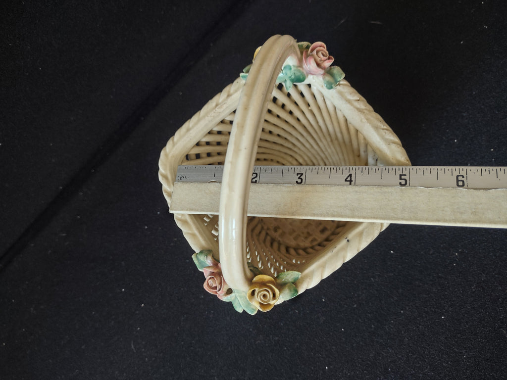 Vintage Ceramic Reticulated Small Basket Roses Made in Italy (lot 5525)