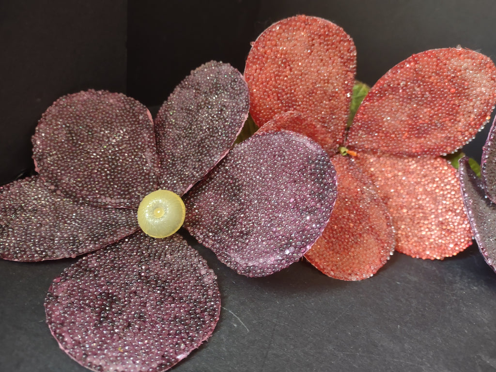 Vintage Bead Seed on Silk Flower x 4 Red Purple (lot 3024)