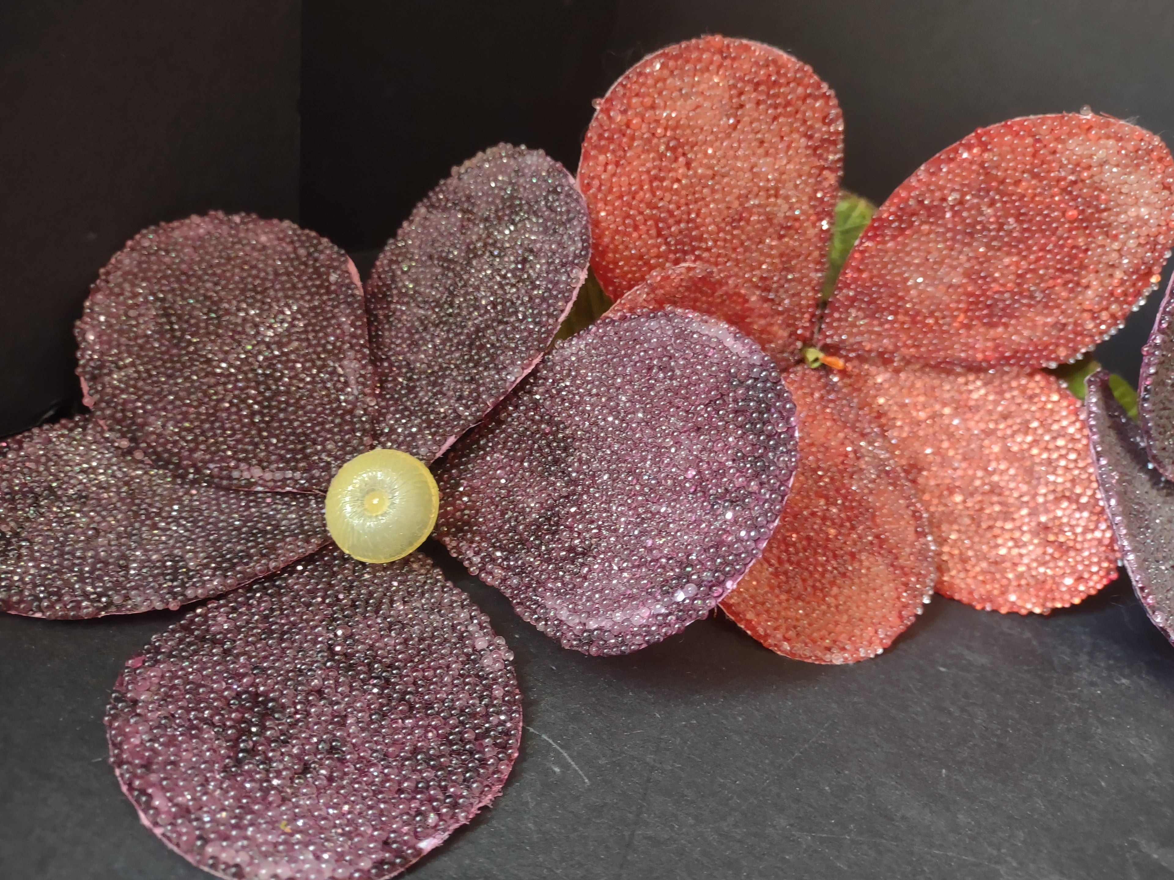 Vintage Bead Seed on Silk Flower x 4 Red Purple (lot 3024)