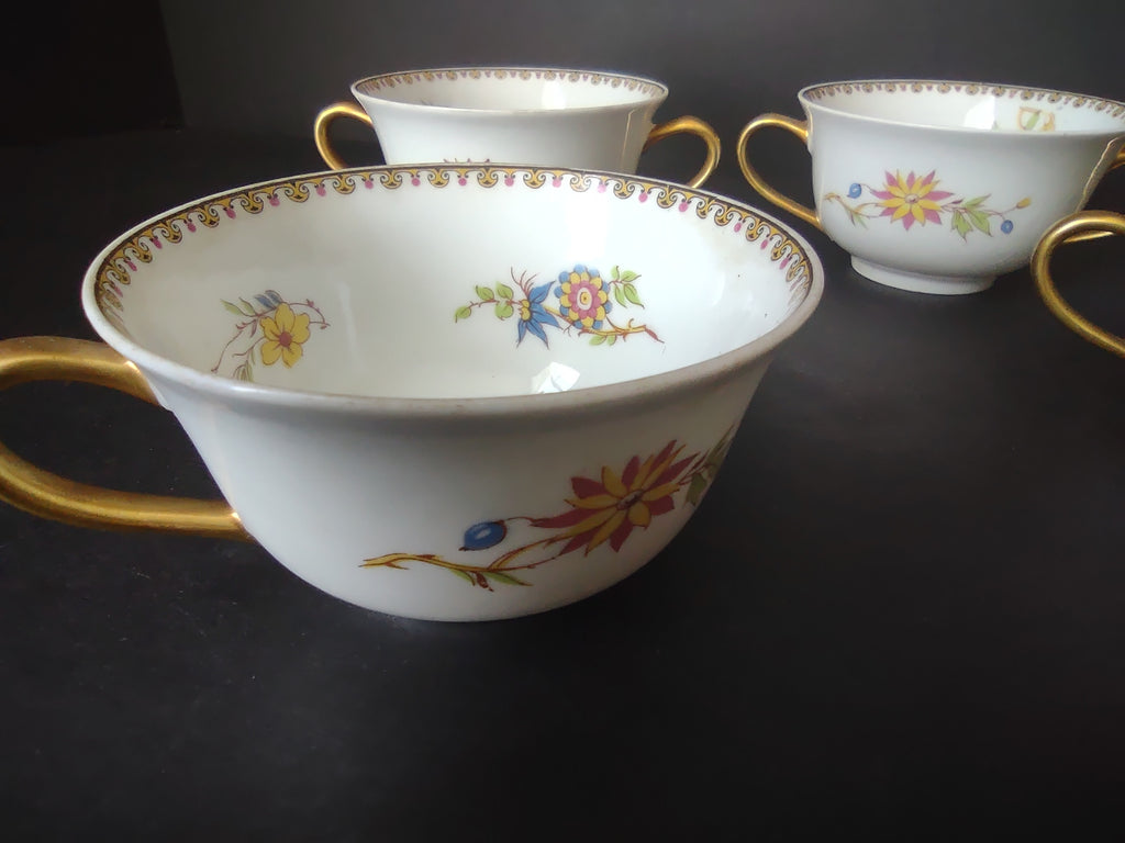 B. Altman Limoges Old Abbey Rouen Spray Pheasant 4 x Bouillon Cup ONLY (lot 815)