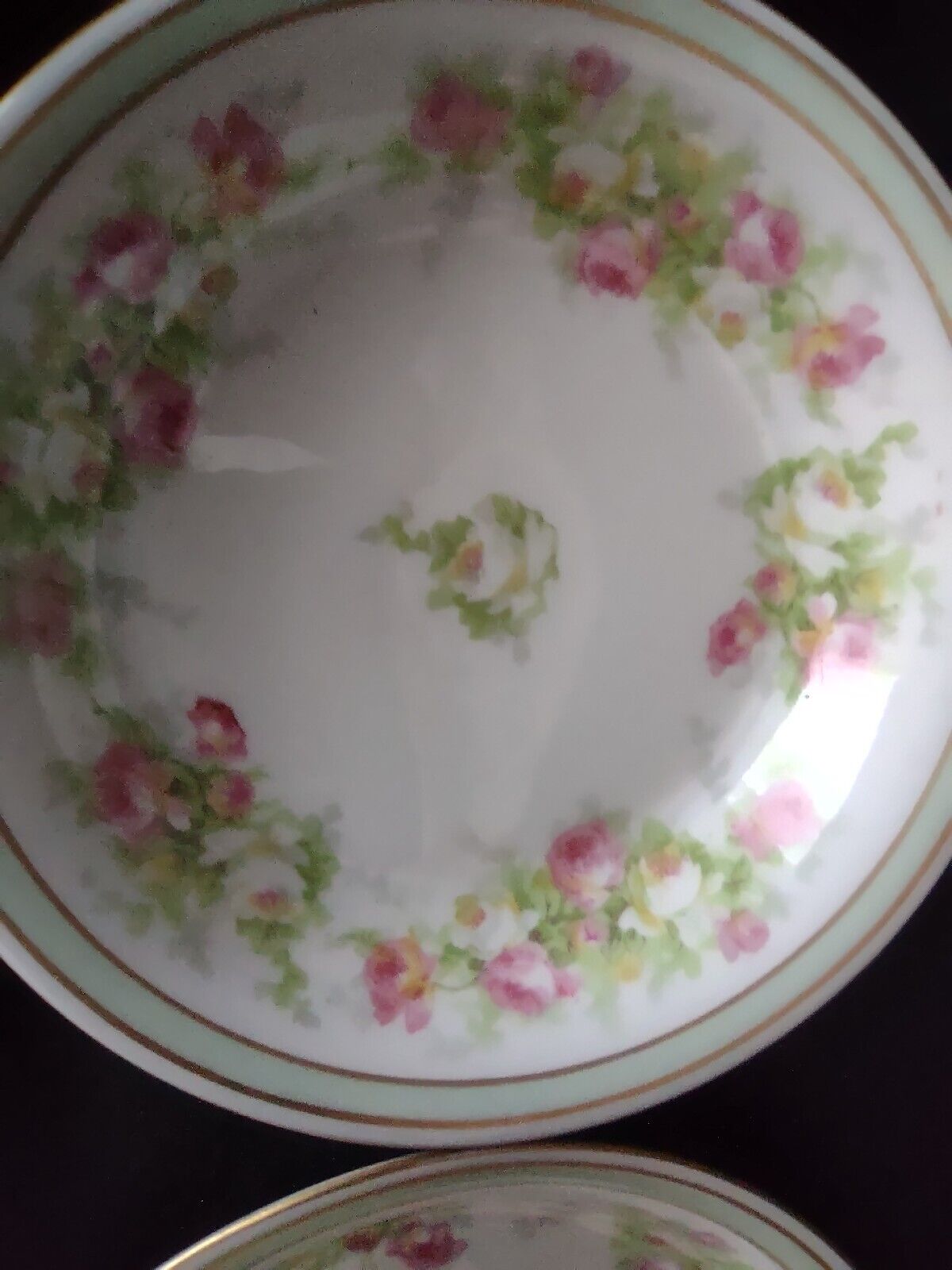 Coronet Limoges France 5 x Bowl 5-1/4" Mint Band Gold Trim Pink Rose (lot 552)