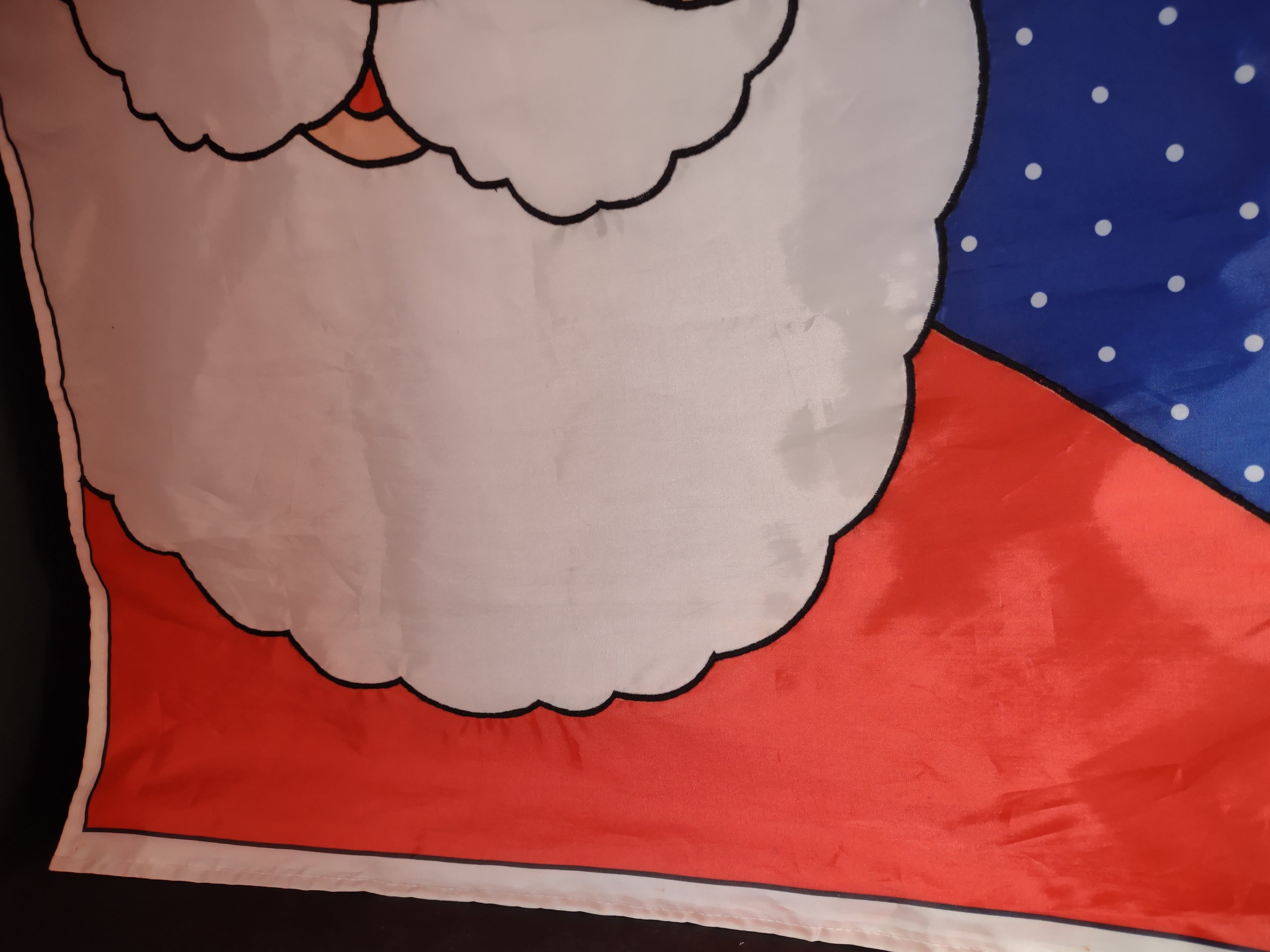 Vintage Double Sided Christmas Avon Santa Nylon Flag 29"x 21" (lot 3384)