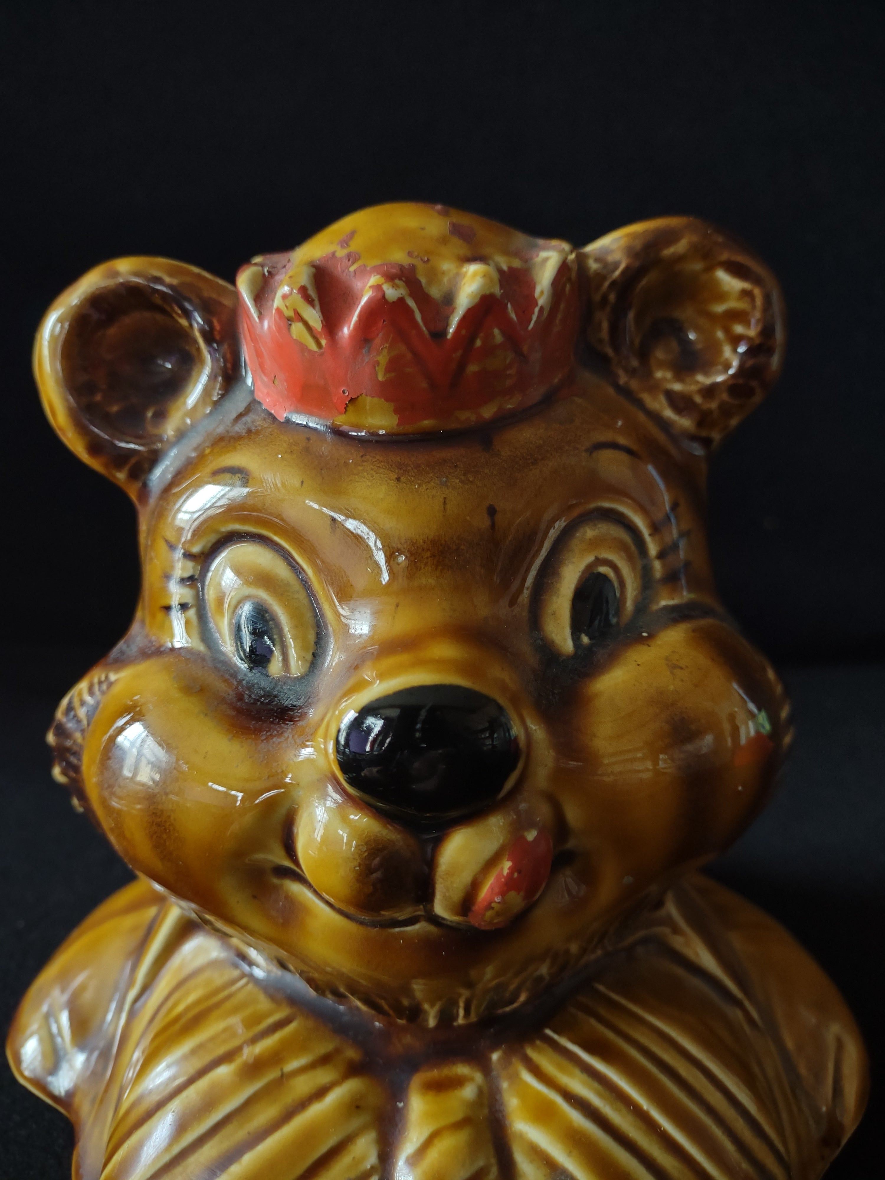 Vintage Ceramic Cookie Jar LID ONLY Japanese King Brown Bear (Lot 5294)