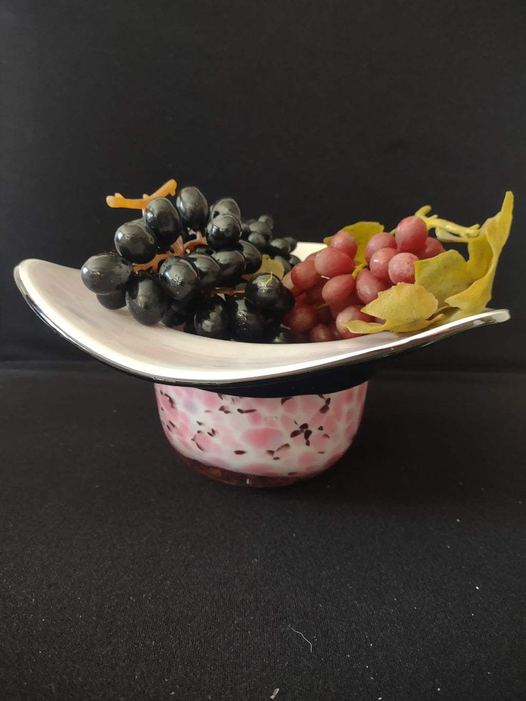 Millefiori Art Glass Block Crystal Pink Confetti Hat Fruit Bowl (Lot 3221)