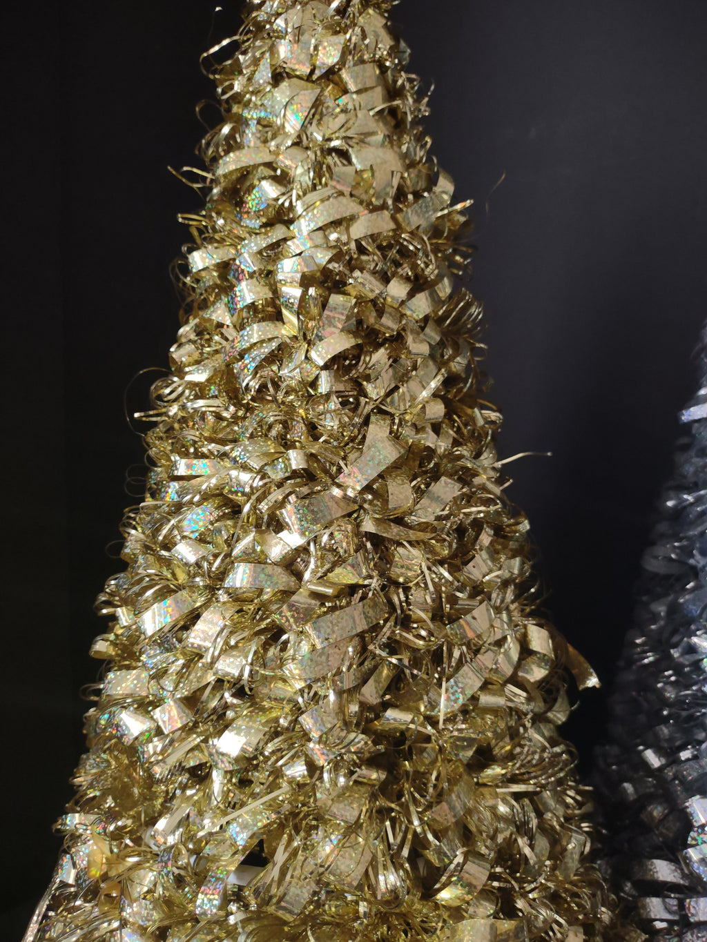 Holographic Tinsel Cone Tabletop Christmas Tree Gold Silver 19" (lot 3178)