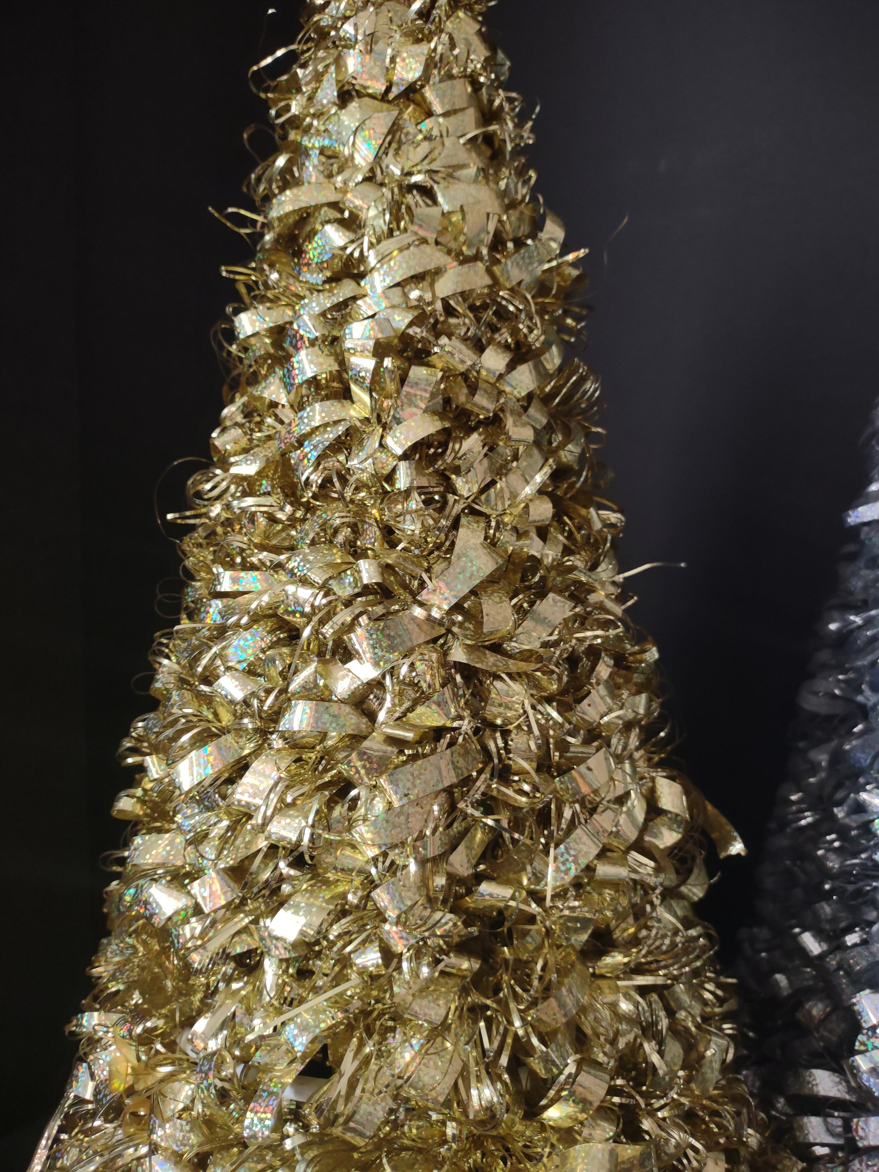 Holographic Tinsel Cone Tabletop Christmas Tree Gold Silver 19" (lot 3178)