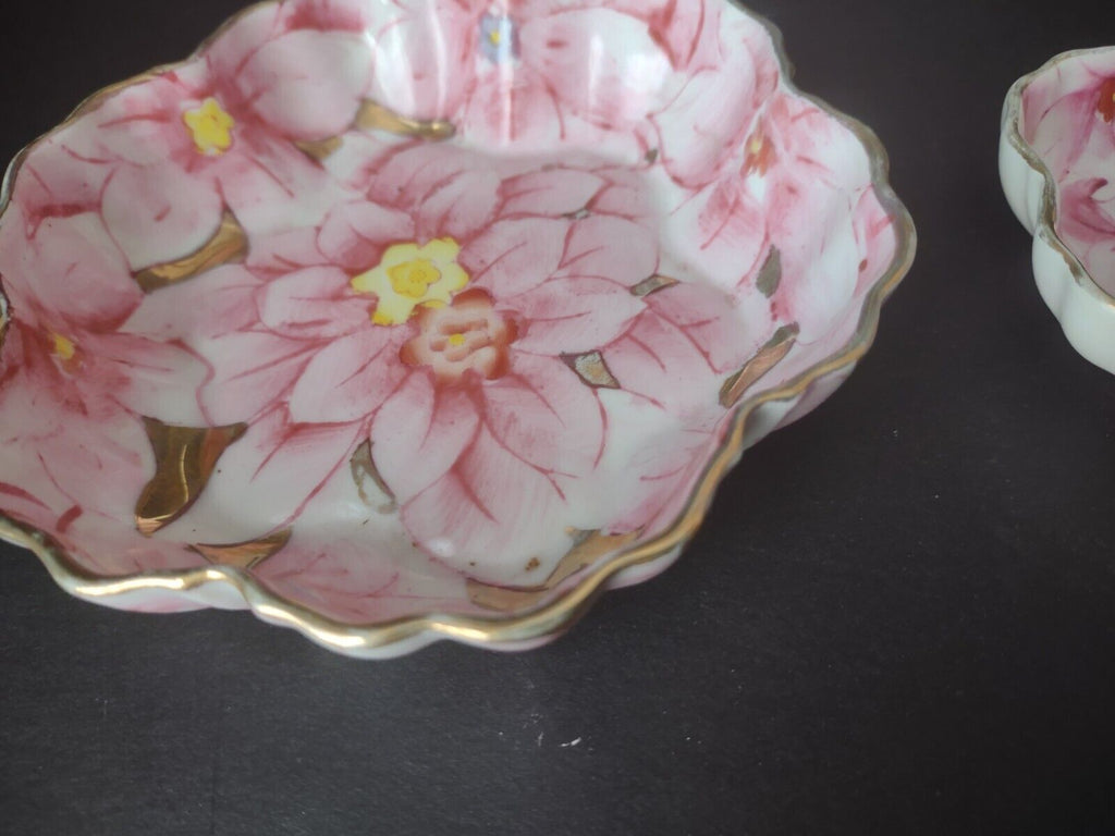 Set Ardalt Japan Lenwile China Pink Flower Gold Trim Trinket Dish (lot 471)