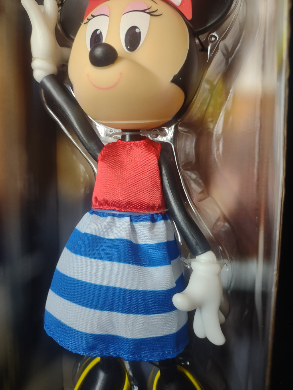 Vintage Poseable Disney Minnie Mouse Vinyl 8" Stripe Skirt WORN Box (lot 2588c)