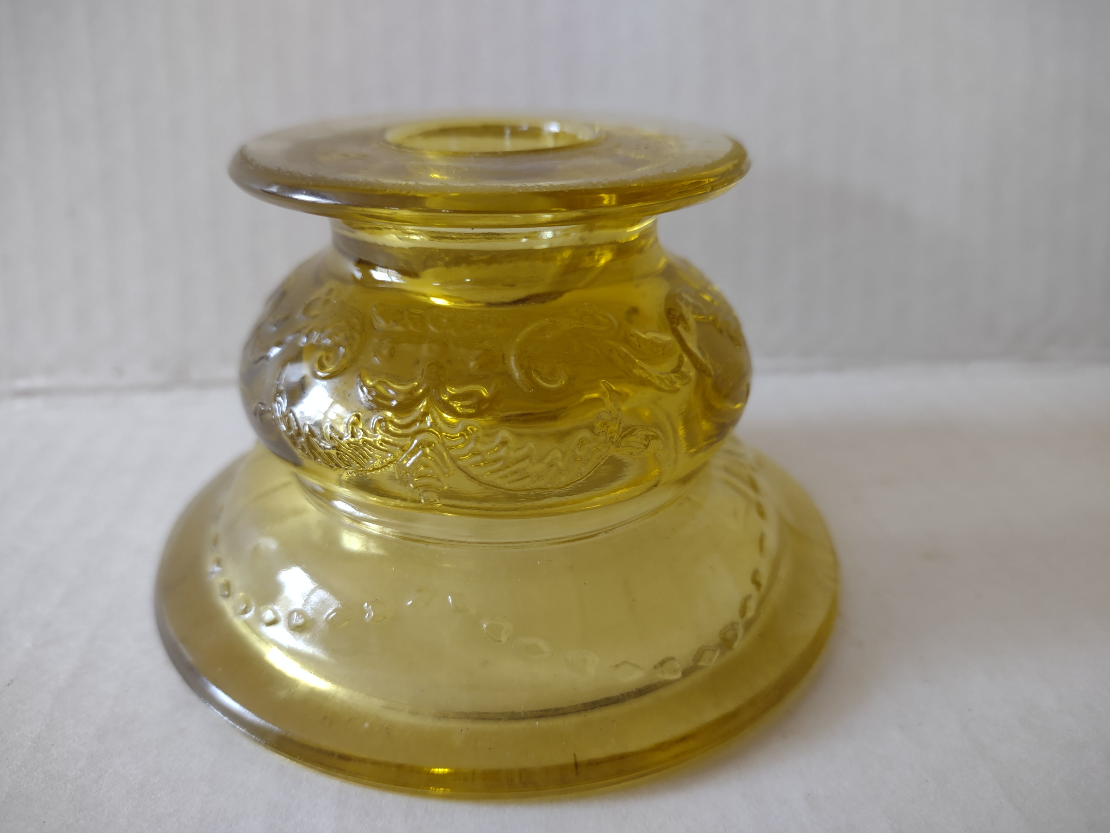 Vintage Federal Depression Glass Madrid Candlestick Holder x 2 Amber (Lot 5309)