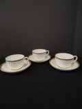 Vintage Minton Gold Rose Tea Cup Saucer Bone China Gold Trim x 3 (Lot 5430)