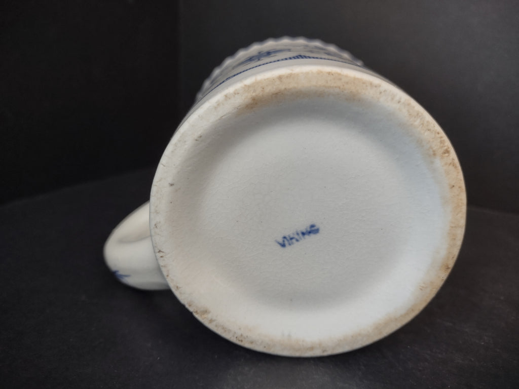 Vintage Viking Stoneware Mug Blue Flower White Farmhouse Cottage (lot 2944t)