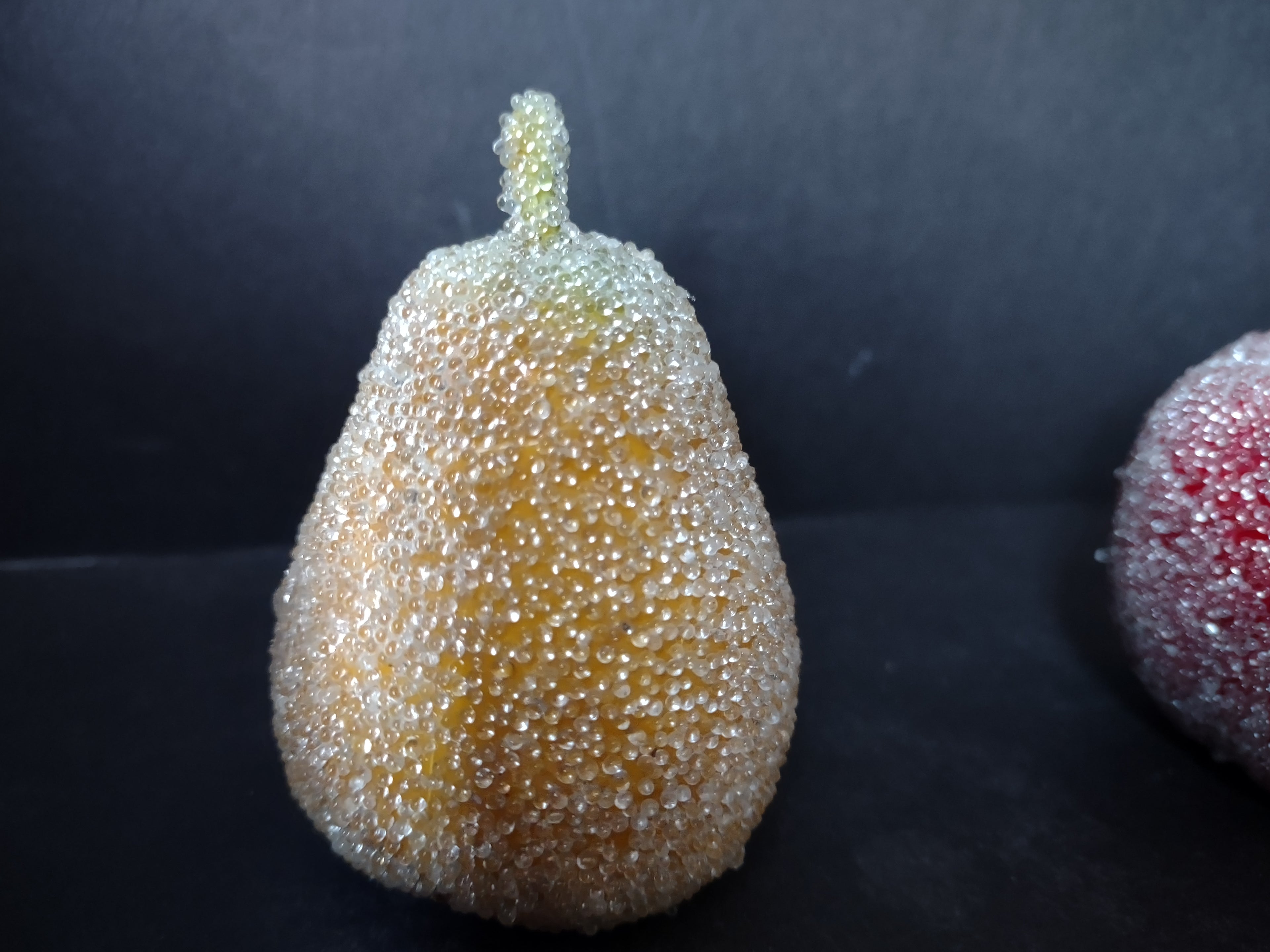 Vintage MCM Sugared BEADED Fruit Refrigerator Magnets Apple Pear (lot 5042)