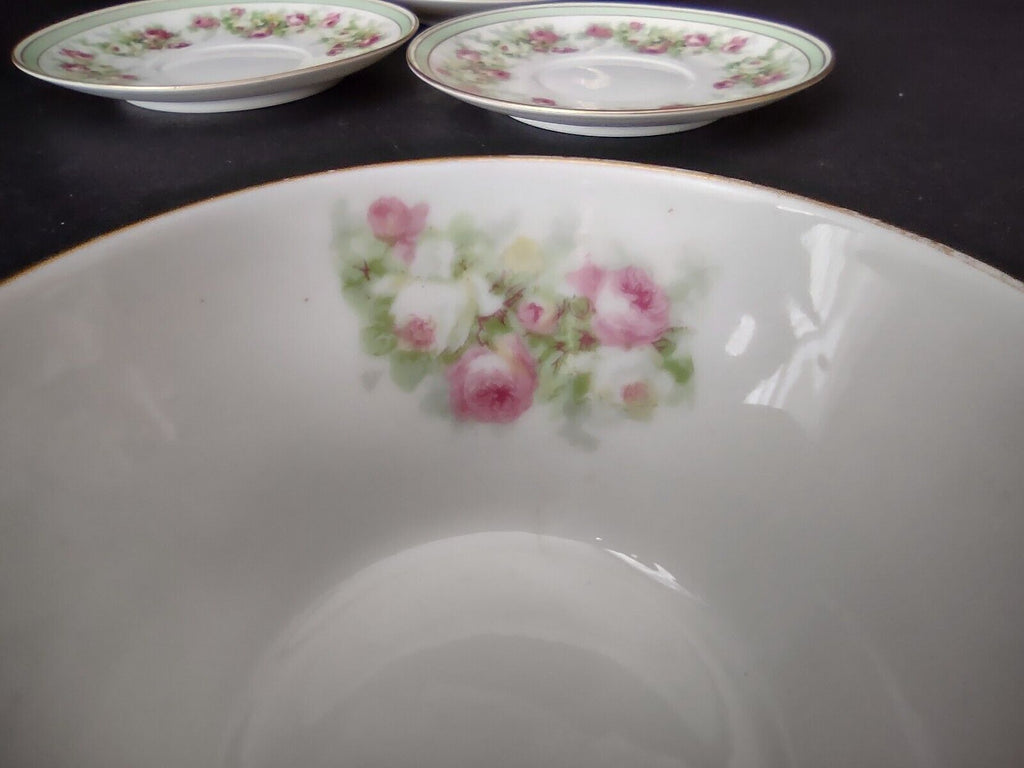 Coronet Limoges France 3 x Tea Cup Mint Band Gold Trim Pink Rose (lot 548)