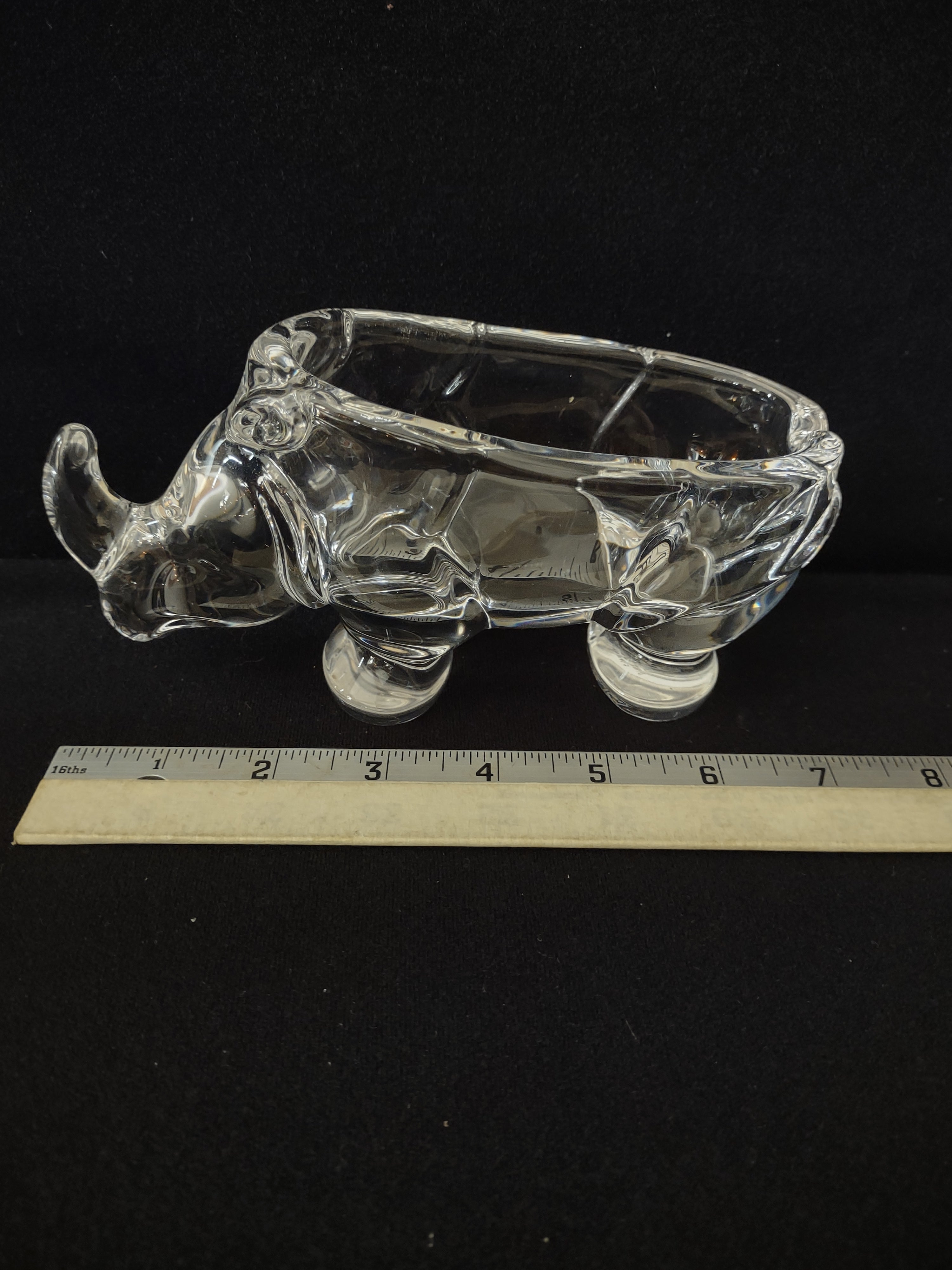 Cofrac Verrier France Art Glass Crystal Trinket Dish AshTray Rhinoceros (Lot3291