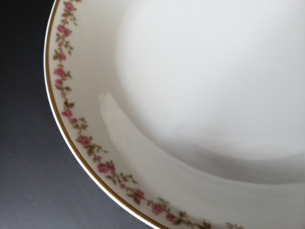 Haviland Limoges France 3 x Coupe Soup Plate Gold Trim Pink Rose Garland lot 568