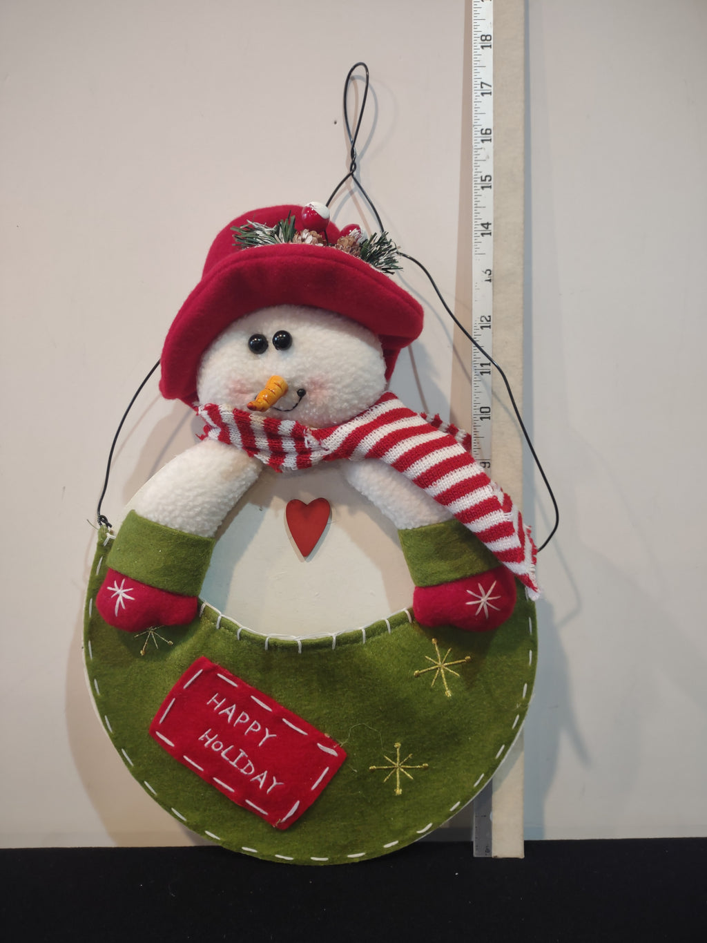 Christmas Plush Snowman Wall Hanging Felt Pocket Happy Holidays (Lot 4605)