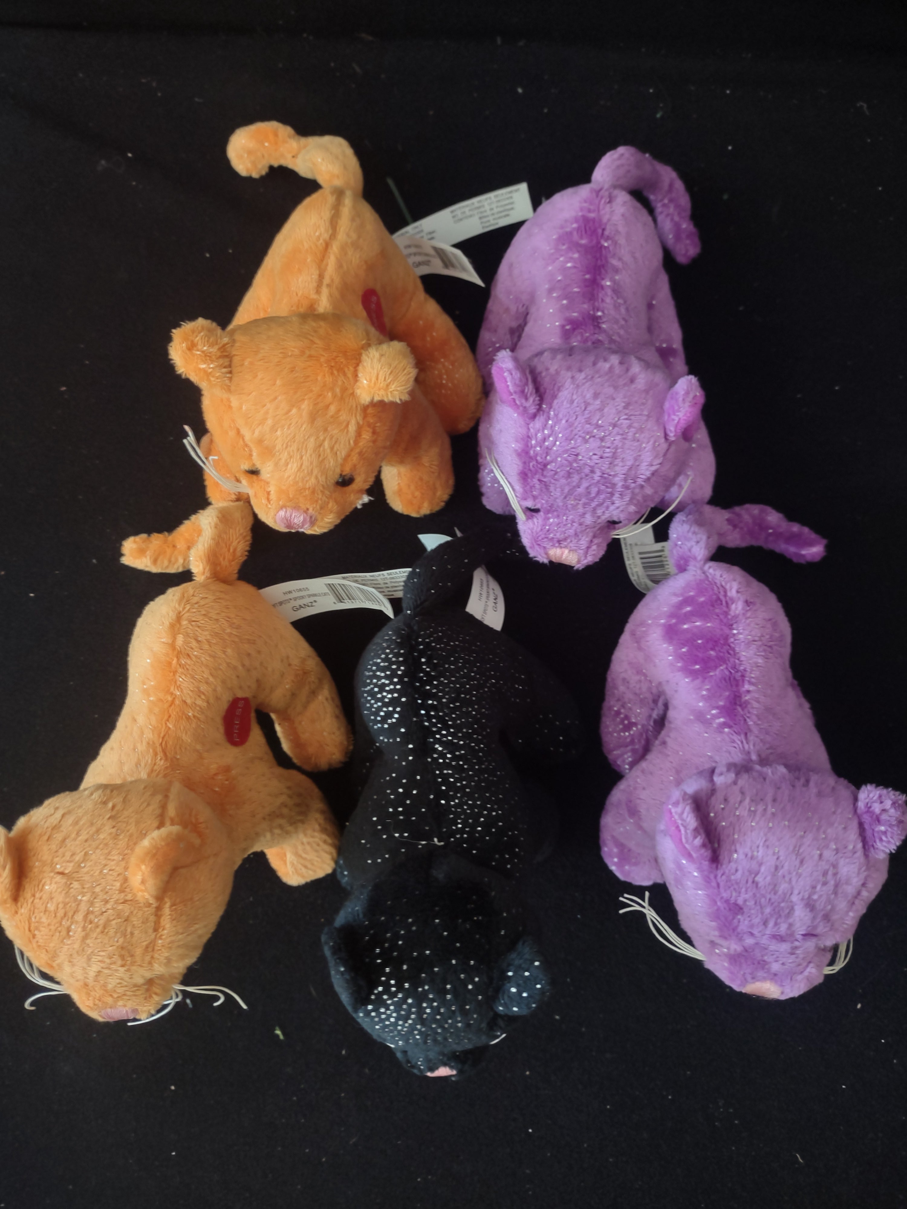 Vintage Gantz Plush 5 Spooky Sparkle Cats 2 of them work (Lot 3487)
