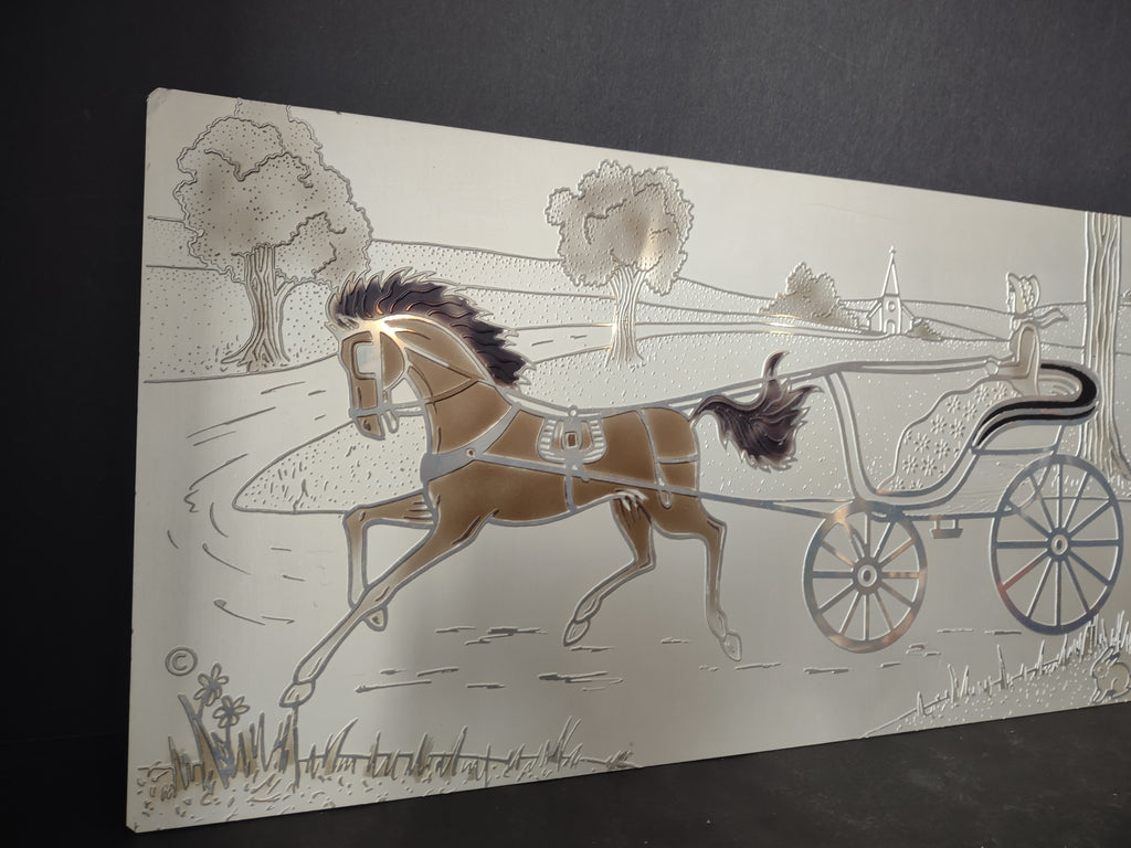 Set of 2 Tin Metal Picture Sign Horse Baggy (lot 2511c)