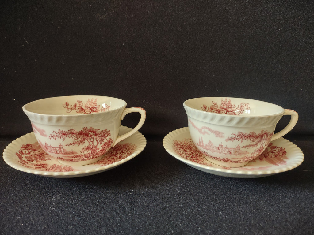 Vintage Castle On Lake Johnson Teacup Saucer x 2 English Countryside (lot 5706