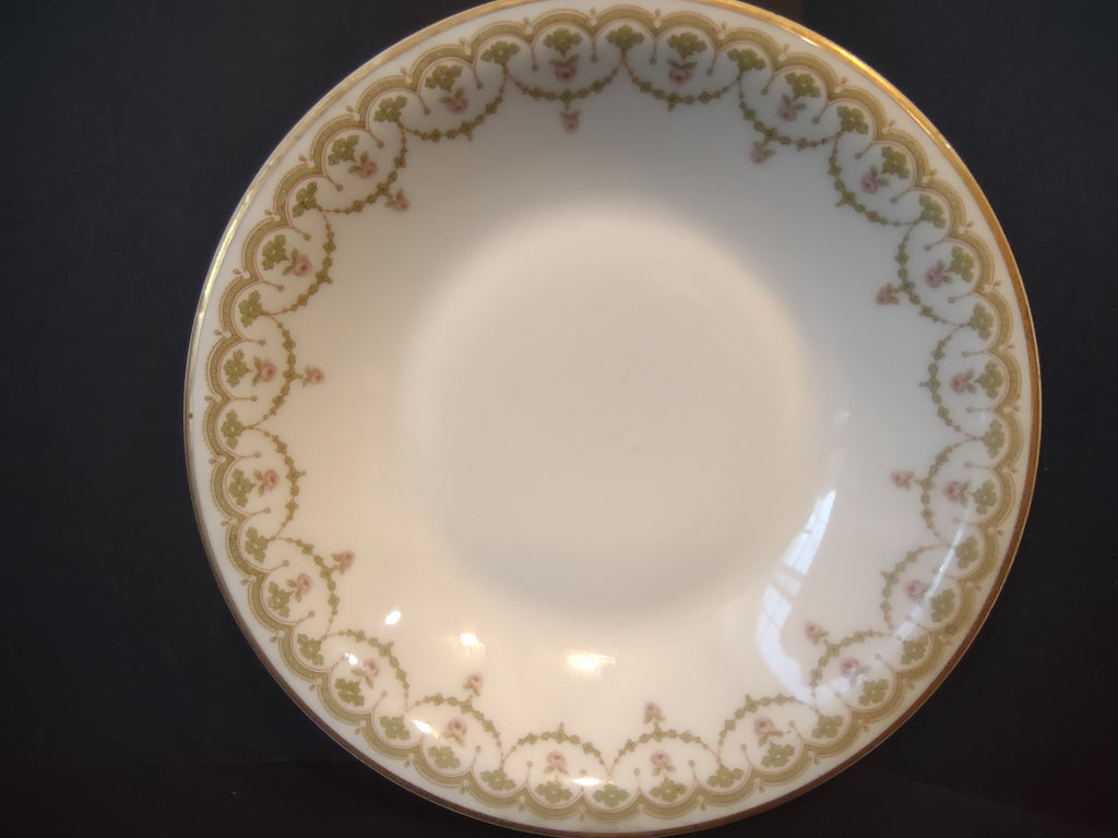 Haviland Limoges French Chic Cream Soup Plate Bowl Rose Garland Green (lot 1084)