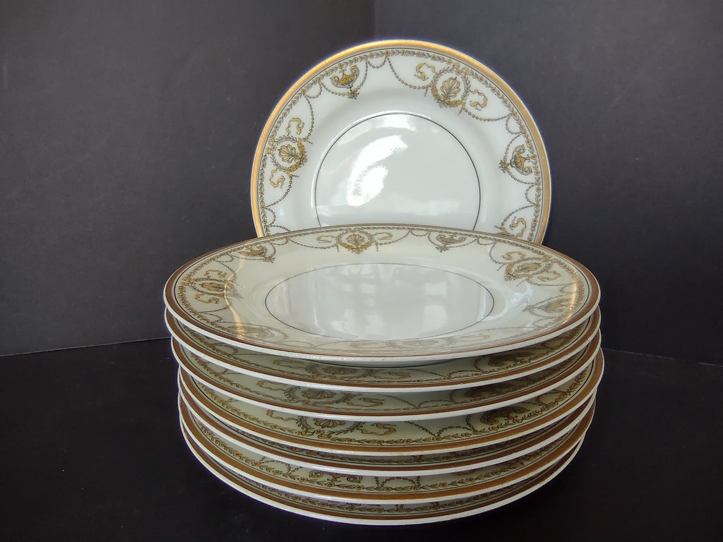 Haviland Limoges Eugenie 8 x Bread Plate Yellow Laurel Swag Ribbon (lot 940)