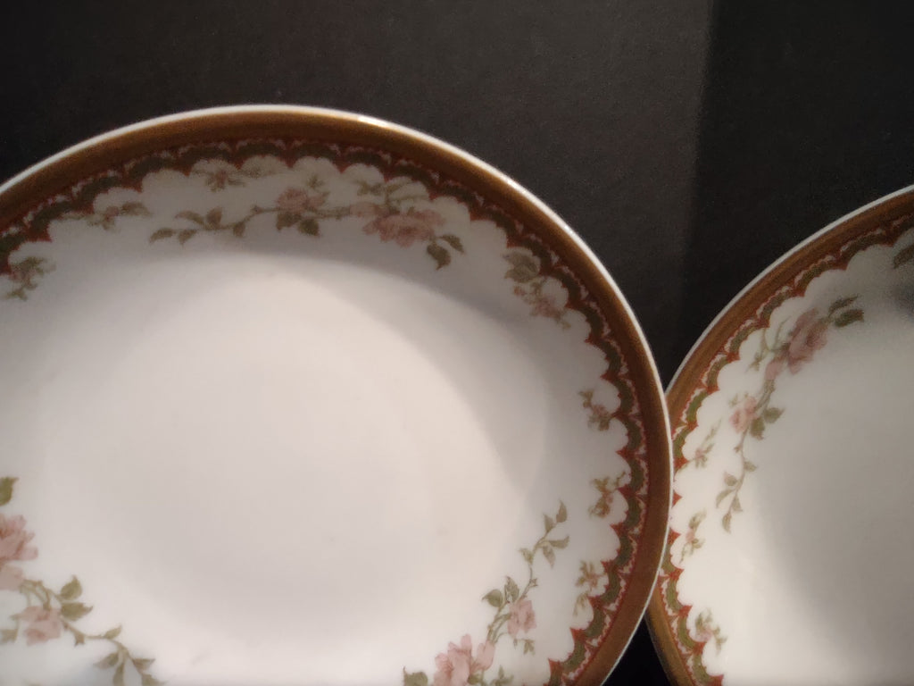 Haviland Limoges French Chic Rose Maroon Green 2 x Cranberry Bowl (lot 1092)