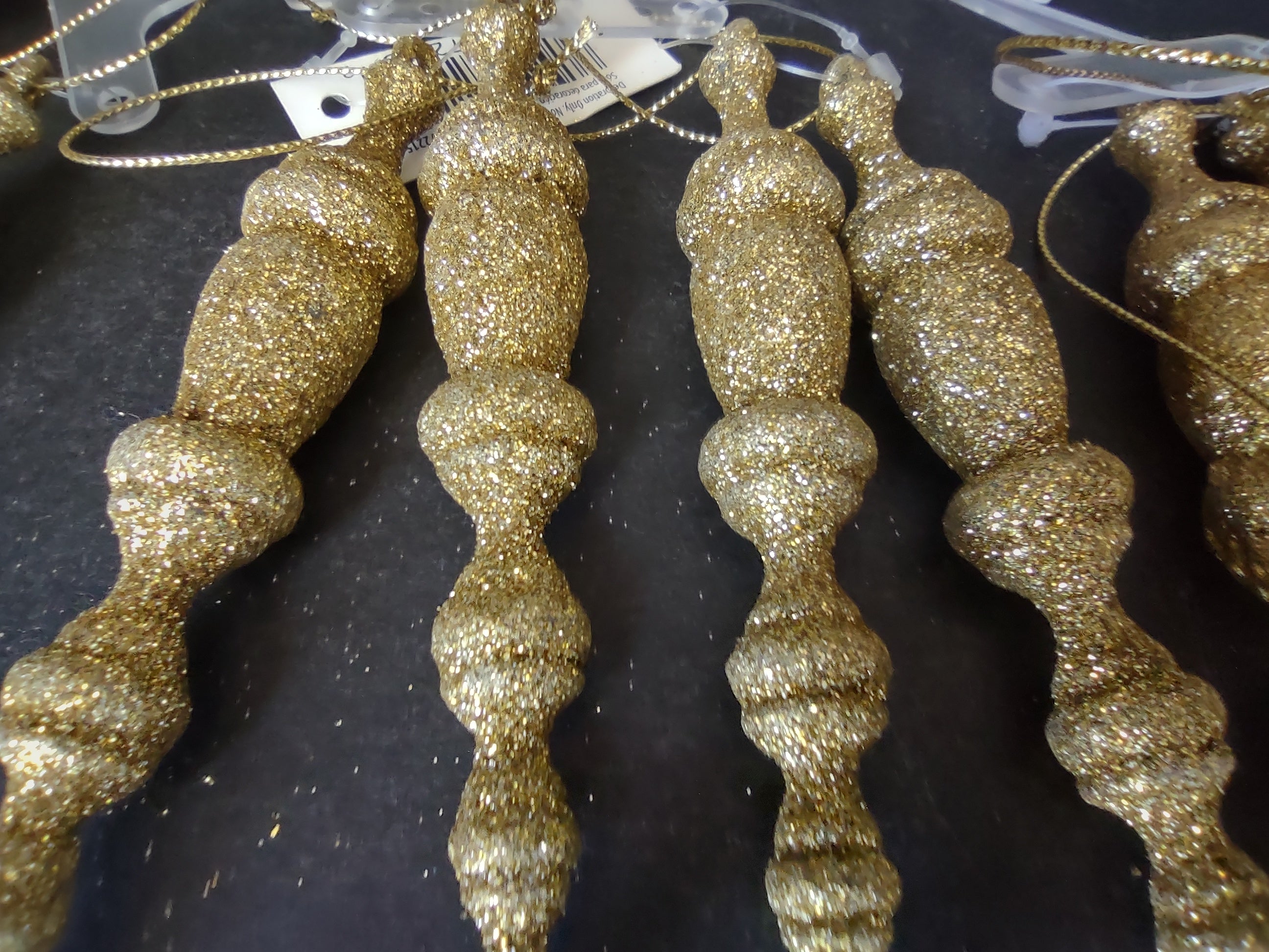 Set of 12 Christmas Ornaments Icicles Golden Sparkly (lot 1750 )