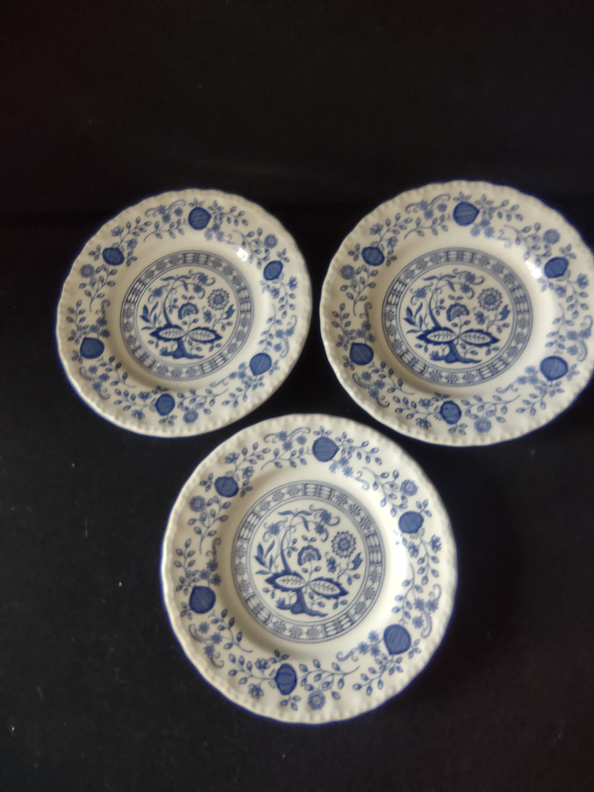 Vintage Enouch Blue Heritage Bread Butter Plate Ironstone England Set Of 3(5973)