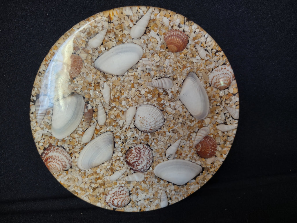 Vintage Acrylic Shell Trivet Handmade with Beach Sand (lot 1697)