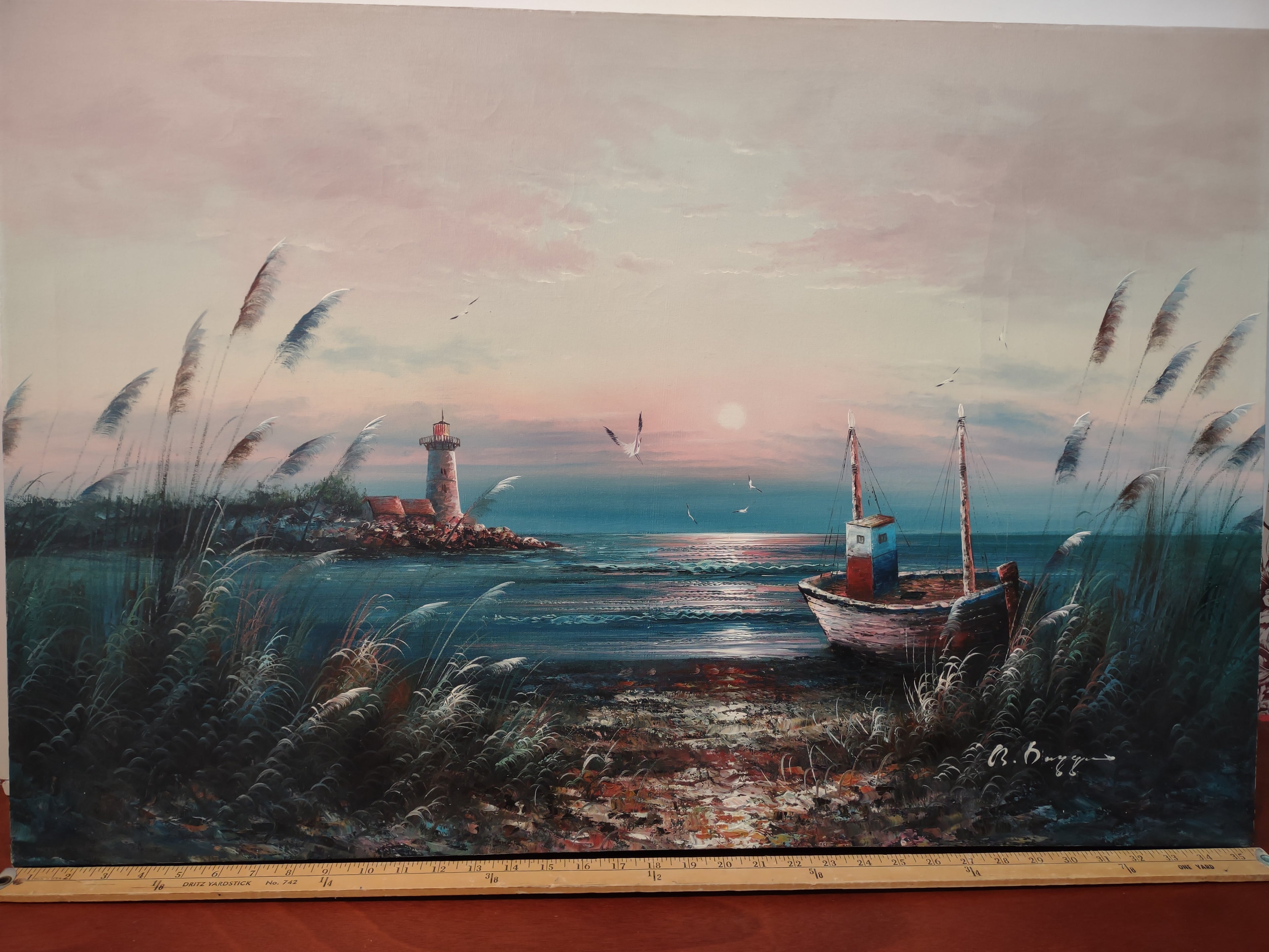 B. Duggan Signed Canvas Oil Painting Seascape Lighthouse 24 x 36 (lot 2633c)