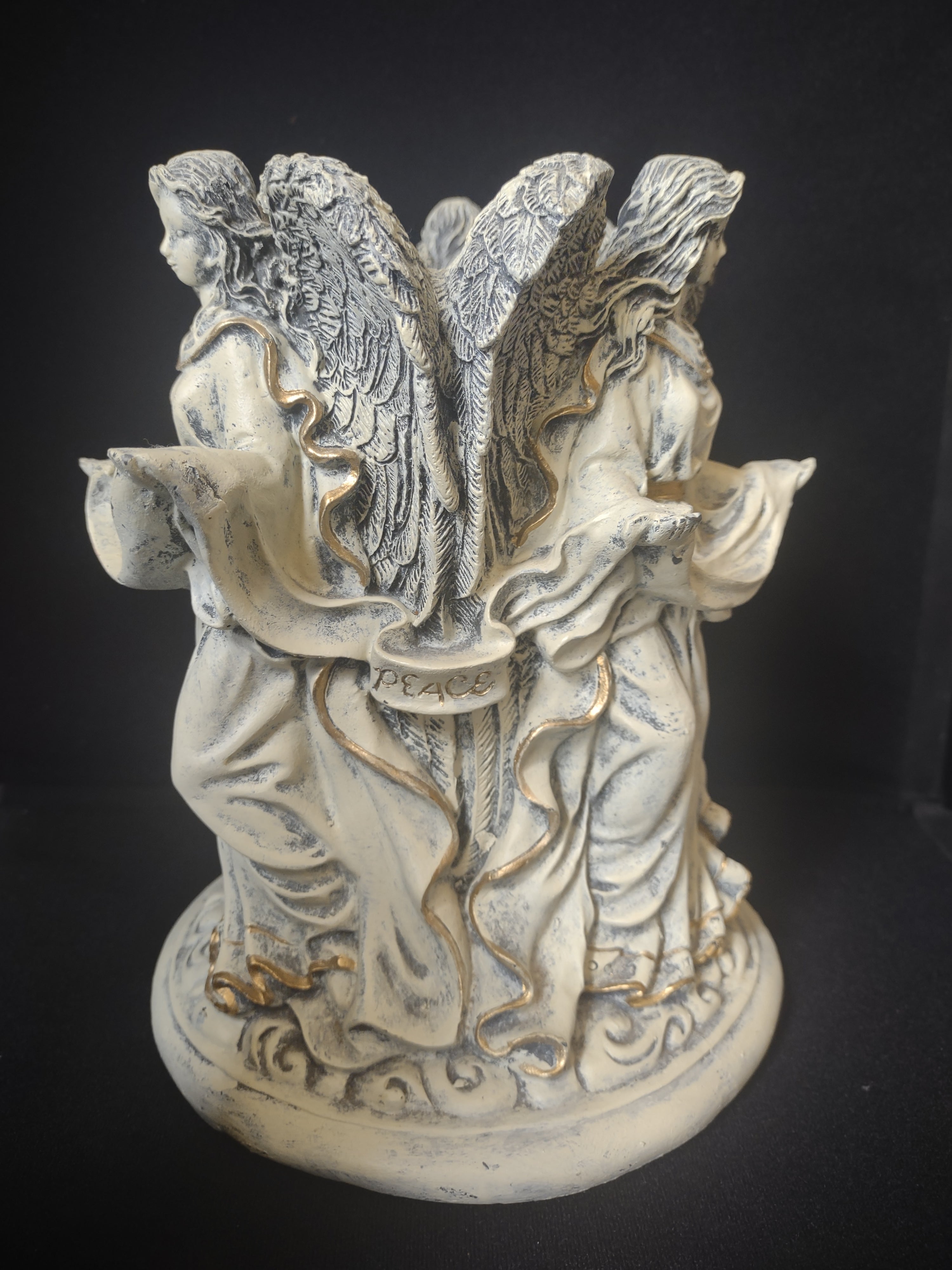 Angel Pillar Candle Stand Peace Love Joy (lot 1699)