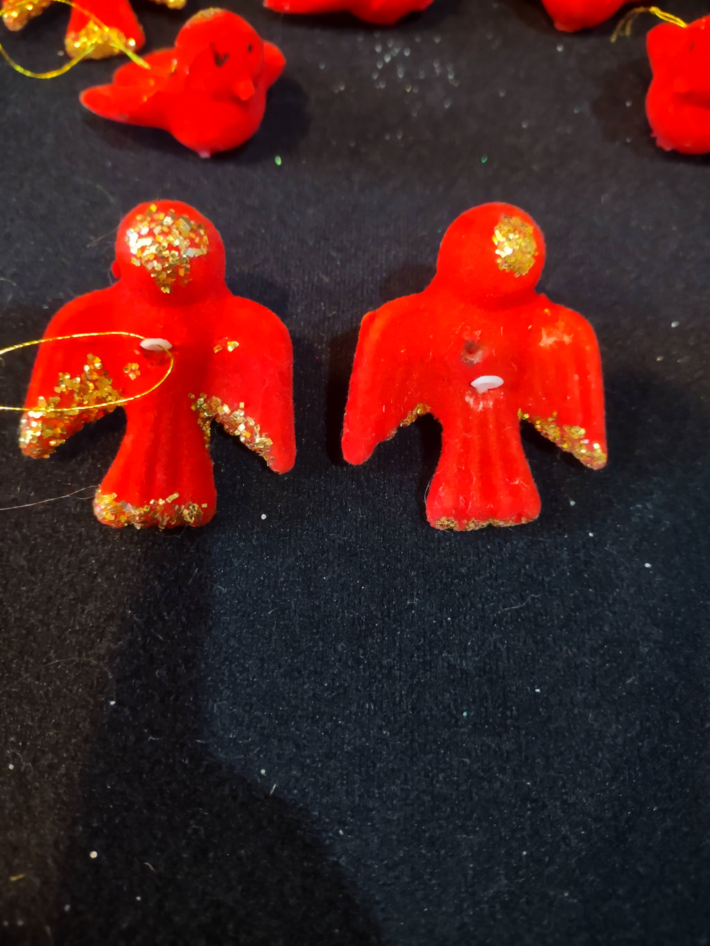 Christmas Winter Flocked Red Bird Ornament Glitter Trim x 14 (Lot 4603)