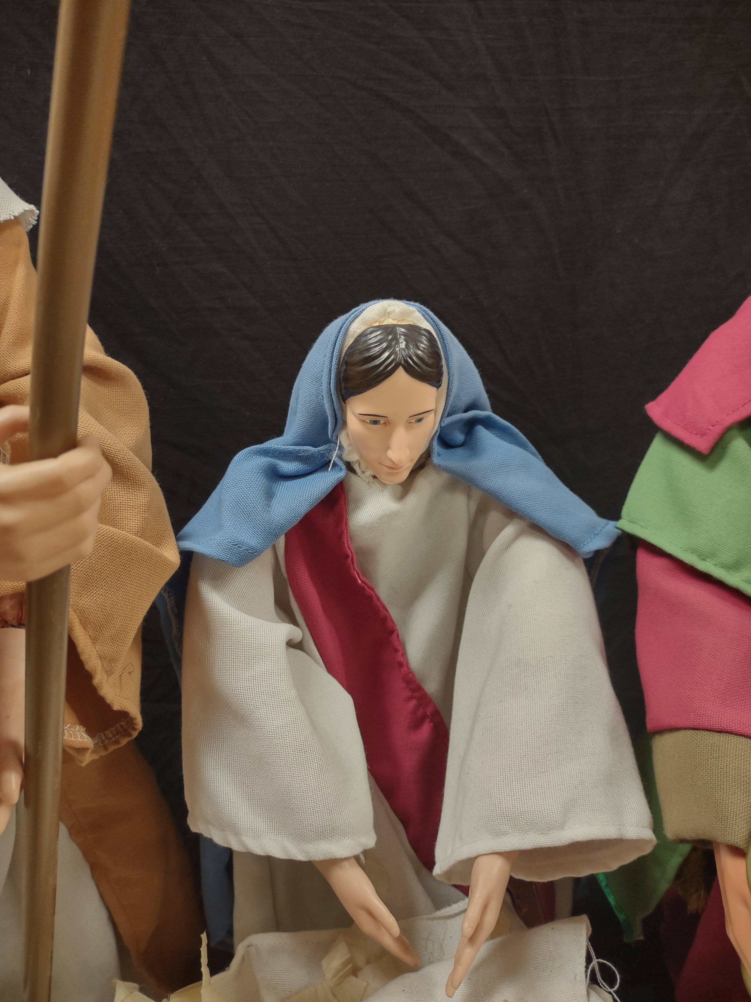 Vintage Christmas Nativity Set Cloth Mary Joseph Wise Men Baby 30" (Lot 1300)