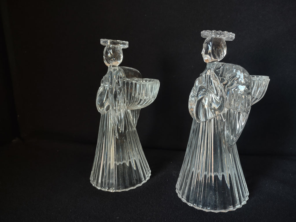 Christmas Set of 2 Glass Angels Candle Holders (lot 1577)