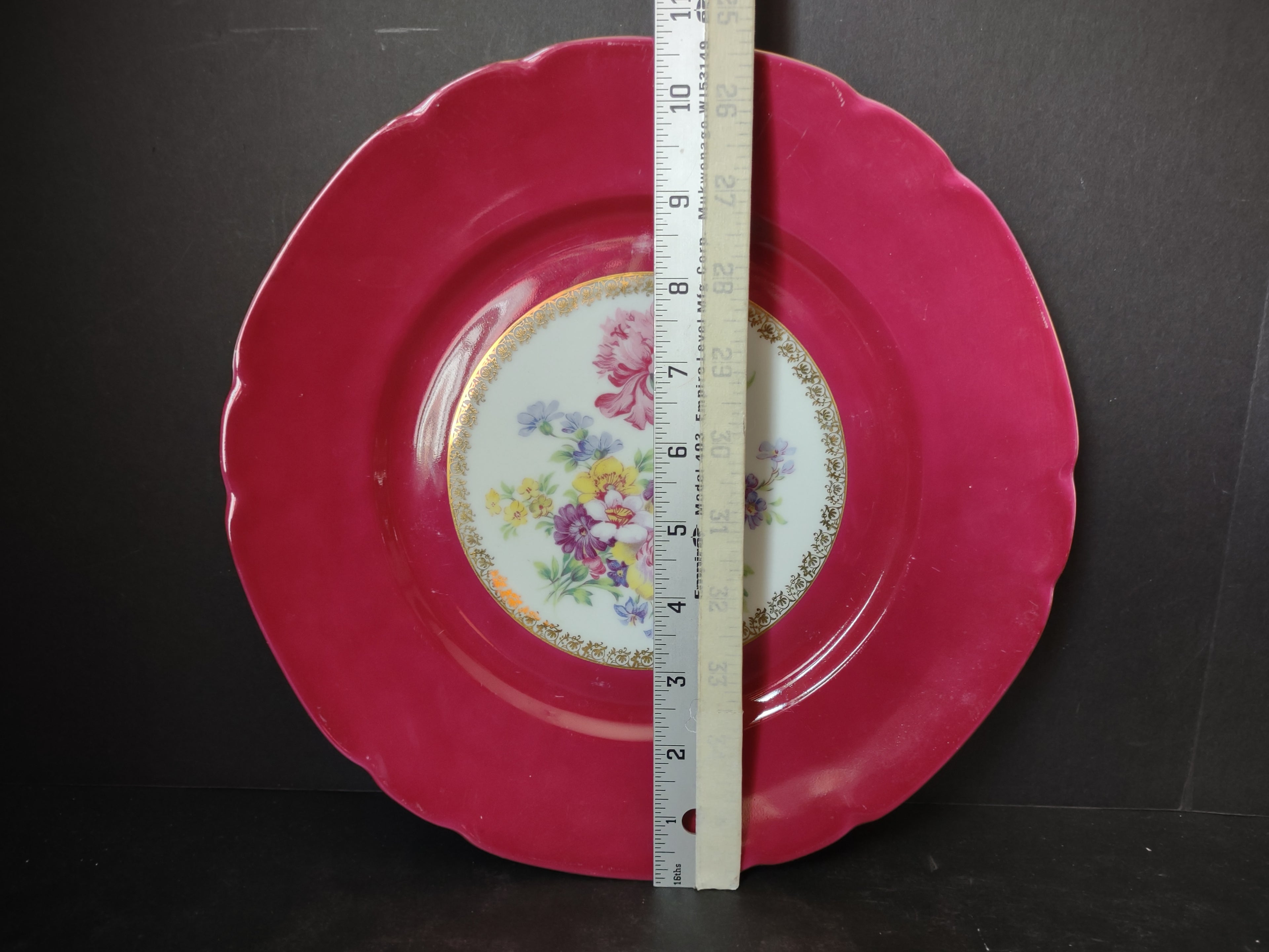 Vintage Czechoslovakia Victoria Maroon Red Dinner Plate Carnation (lot 5646)