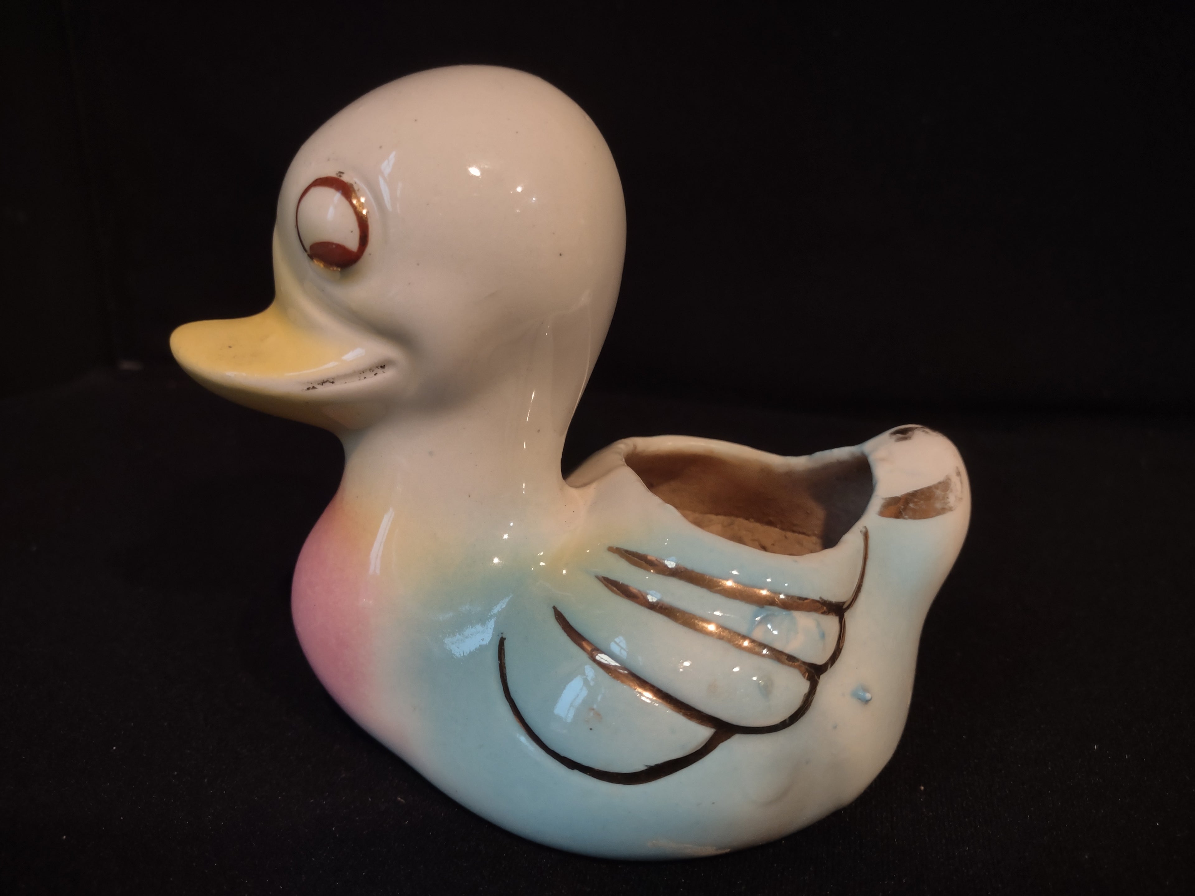 Neiman Ware 22 Carat Gold Accents Small Duck Planter 5" (lot 2784c)