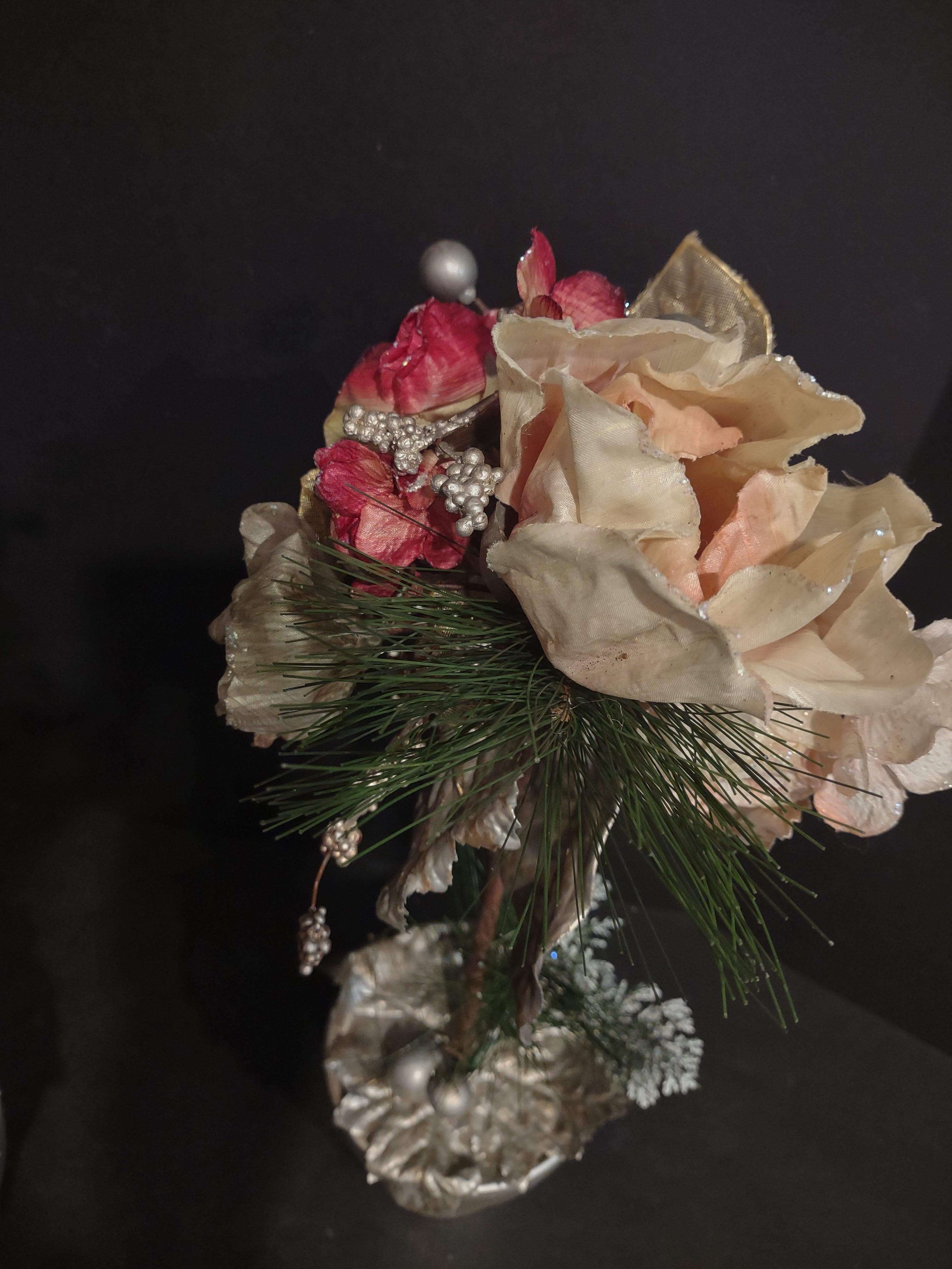 Set of 2 Topiary Holiday Christmas Tree 18" Silver and Pink Iced (lot 1266)
