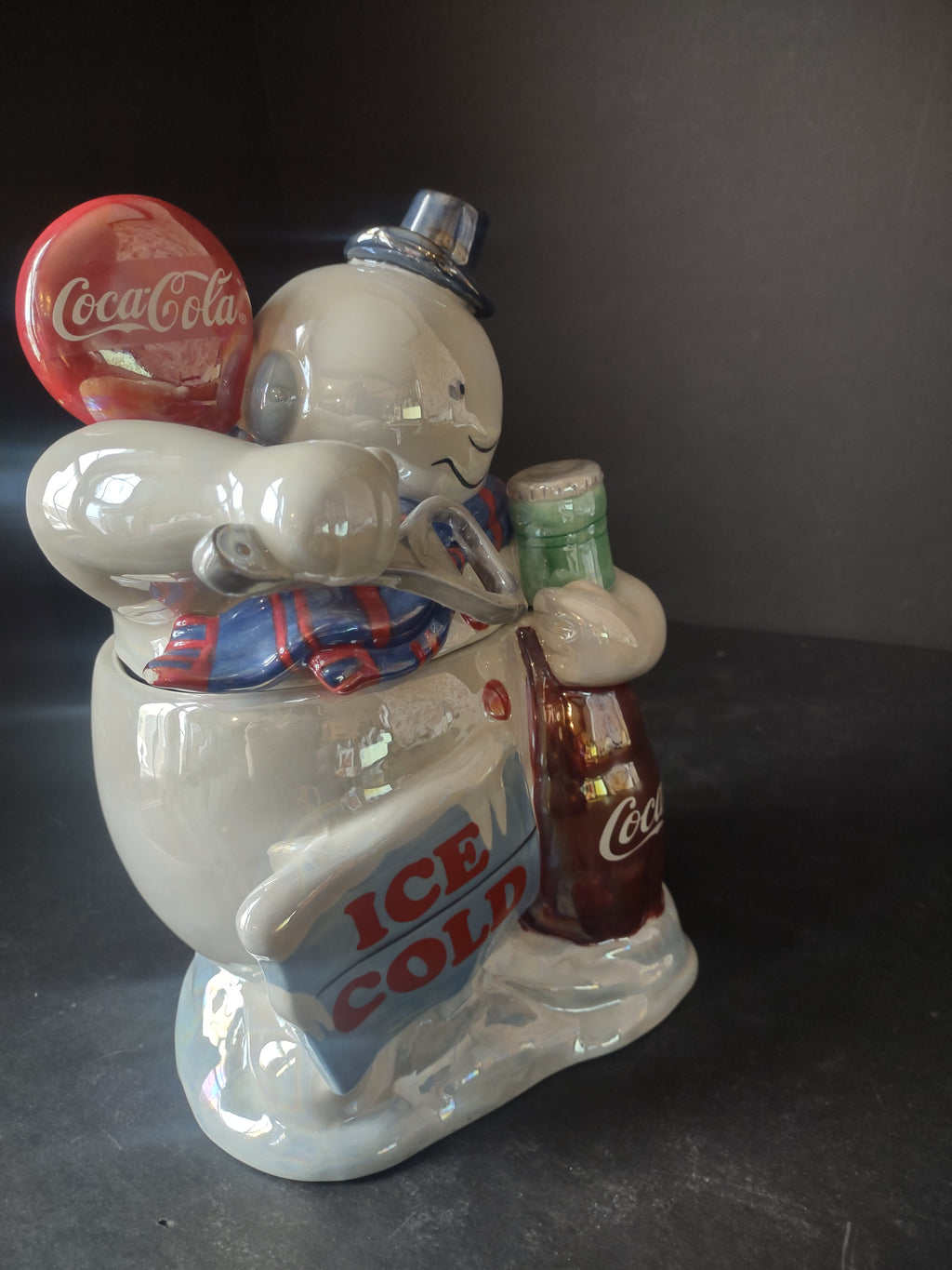 Coca Cola Snowman Coke Bottle Ice Cold Cookie Jar IMPERFECT (lot 2421)