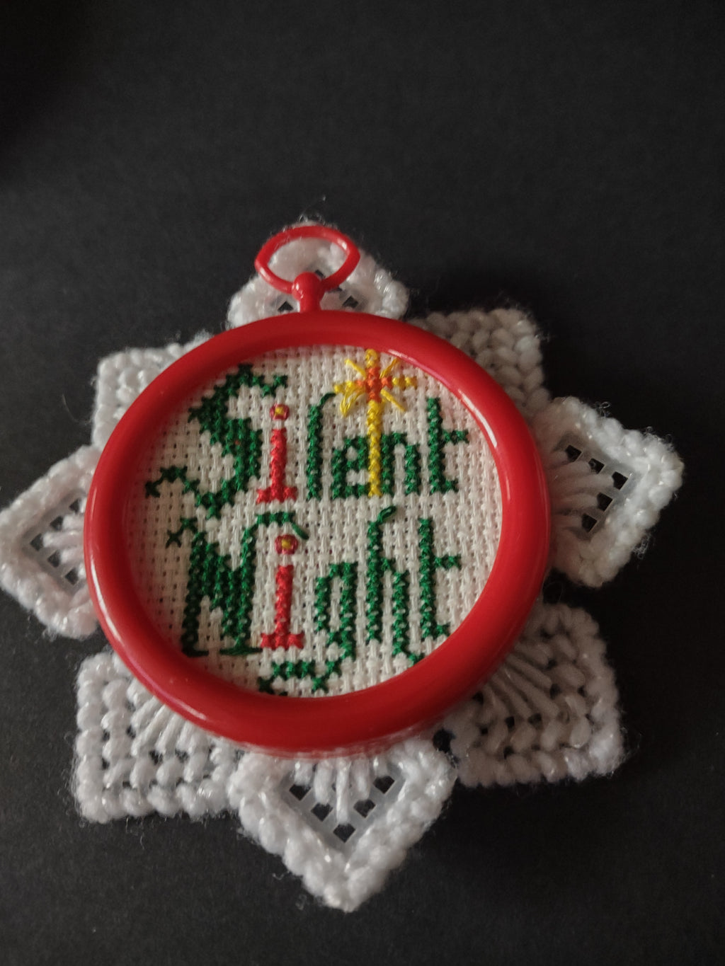 Christmas 3 Plastic Canvas 3 Cross Stitch Ornaments Handmade (Lot 4757)