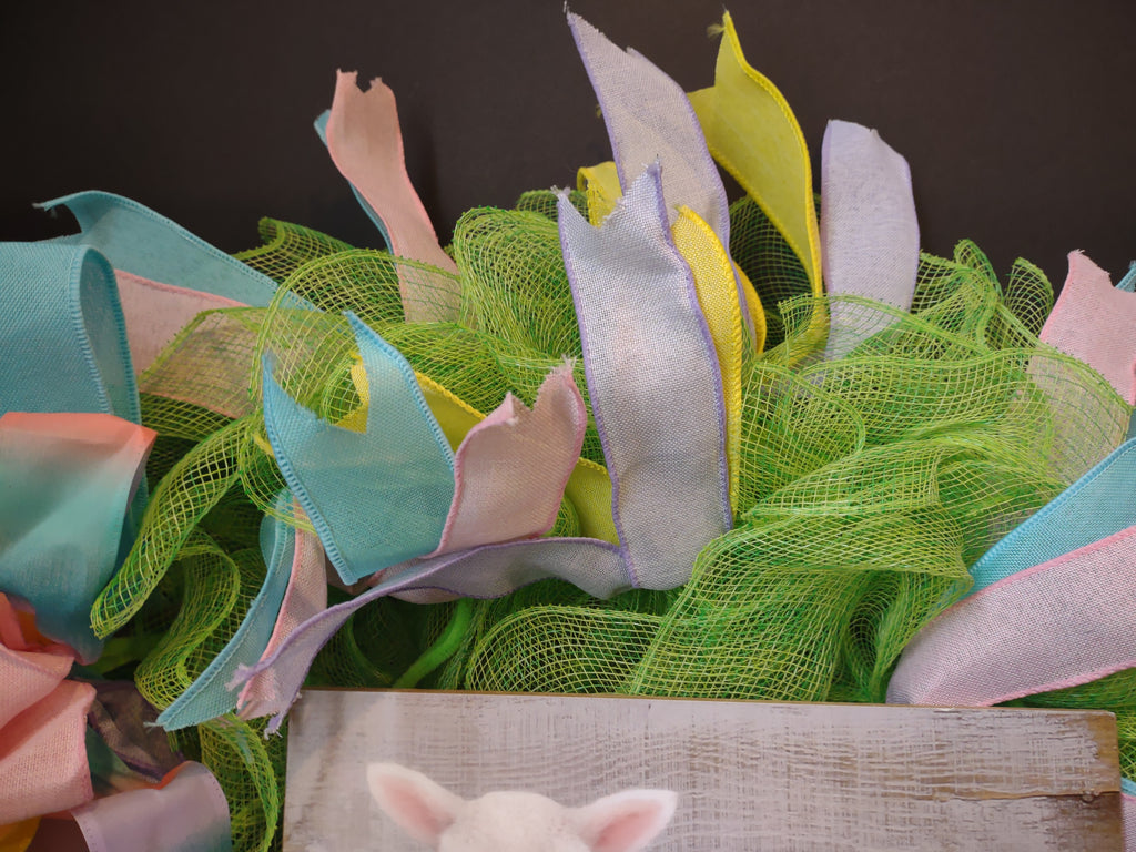 Front Door Wreath Mesh Decor Easter Lamb (lot 1365)