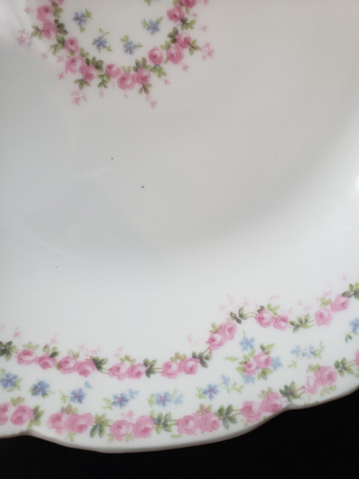 JP France Cream Soup Salad Bowl 7" Double Rose Garland Blue Pink Flower (lot 645